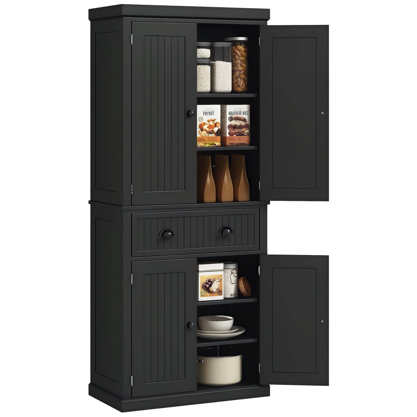 HOMCOM 72" Kitchen Pantry, Freestanding Storage Cabinet with Drawer, Doors, White