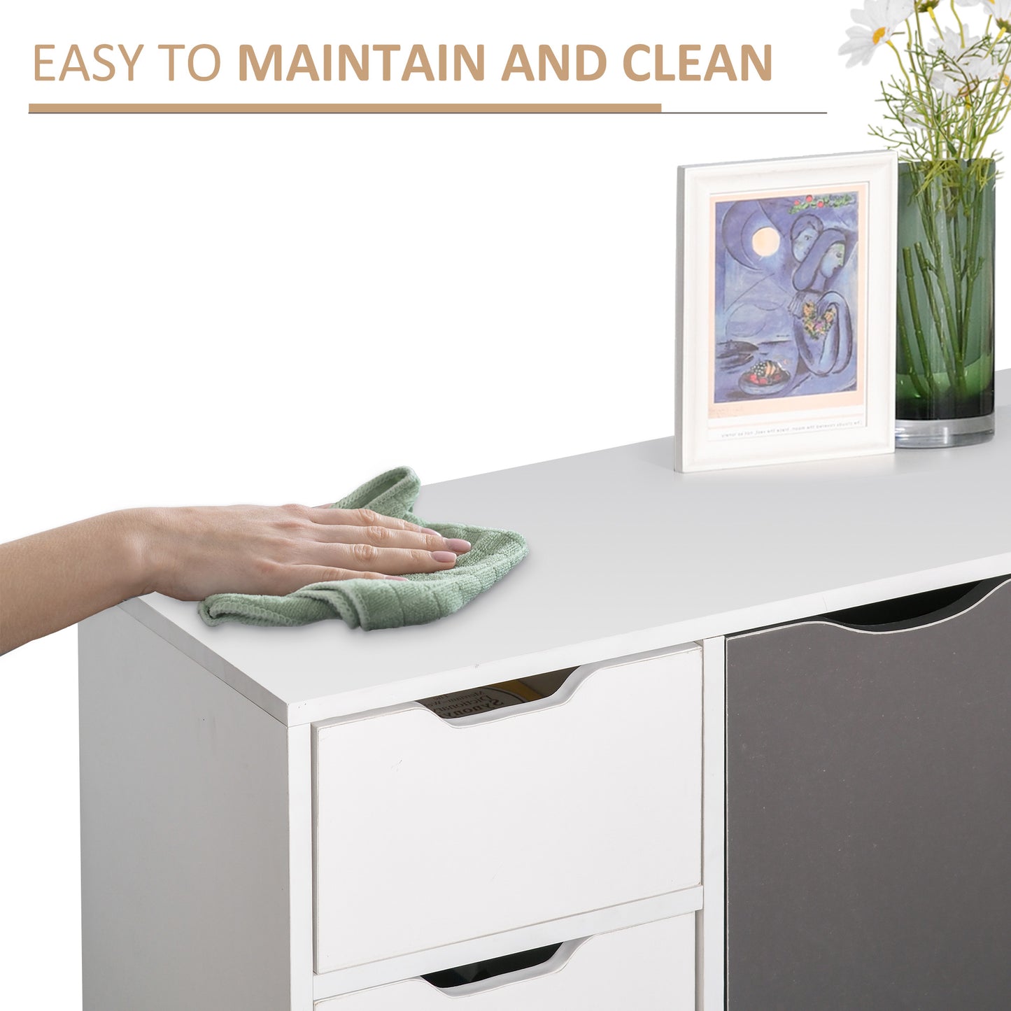 HOMCOM 35" Sideboard Storage Cabinet with Drawer, White and Grey