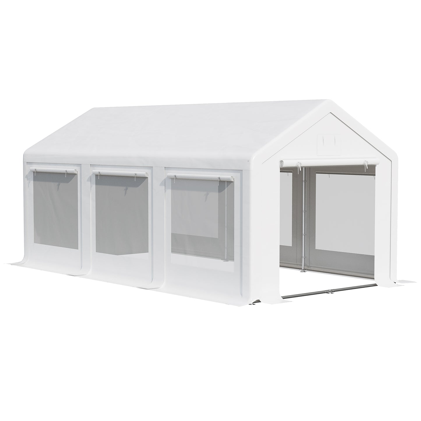 Outsunny 20’ x 10’ Heavy Duty Party Tent Outdoor Carport Canopy Shelter Gazobo with Sidewall, Zipper Door and Windows, White