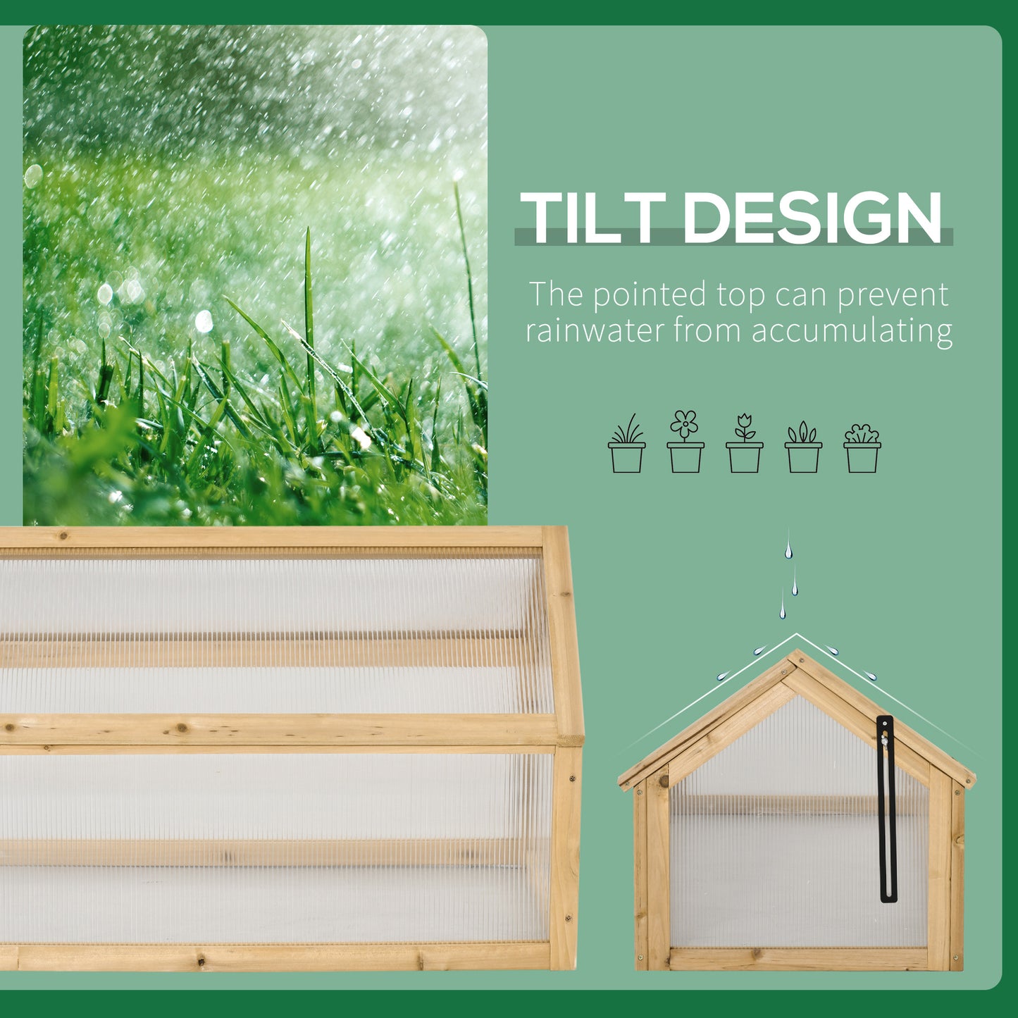 Outsunny Wooden Cold Frame Greenhouse Garden Portable Raised Planter with Openable Top for Indoor, Outdoor, Flowers, Vegetables, Plants, 35.5" x 20.5" x 19.5", Natural Wood