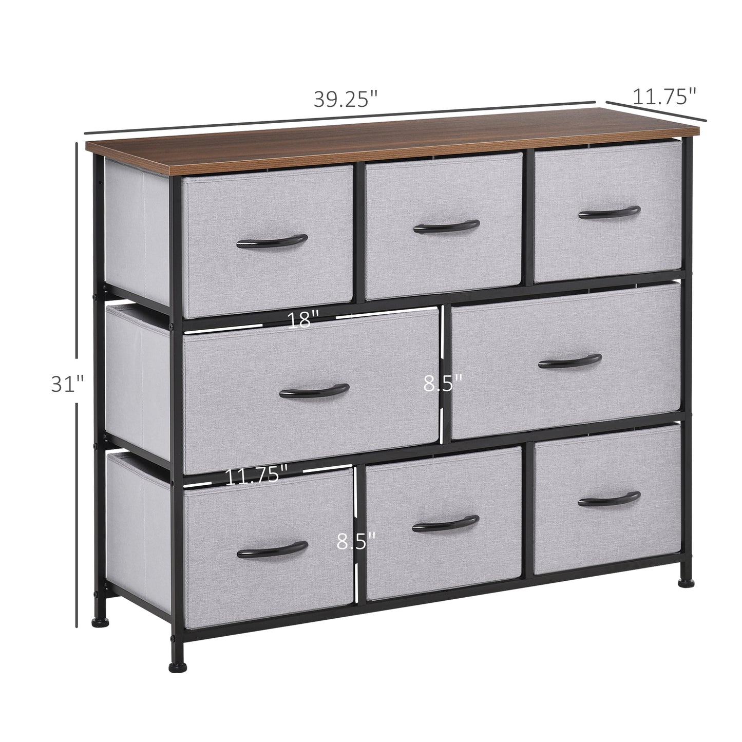 HOMCOM 8-Bin Dresser Storage Tower Cabinet Organizer Unit, Easy Pull Fabric Bins with Metal Frame for Living Room