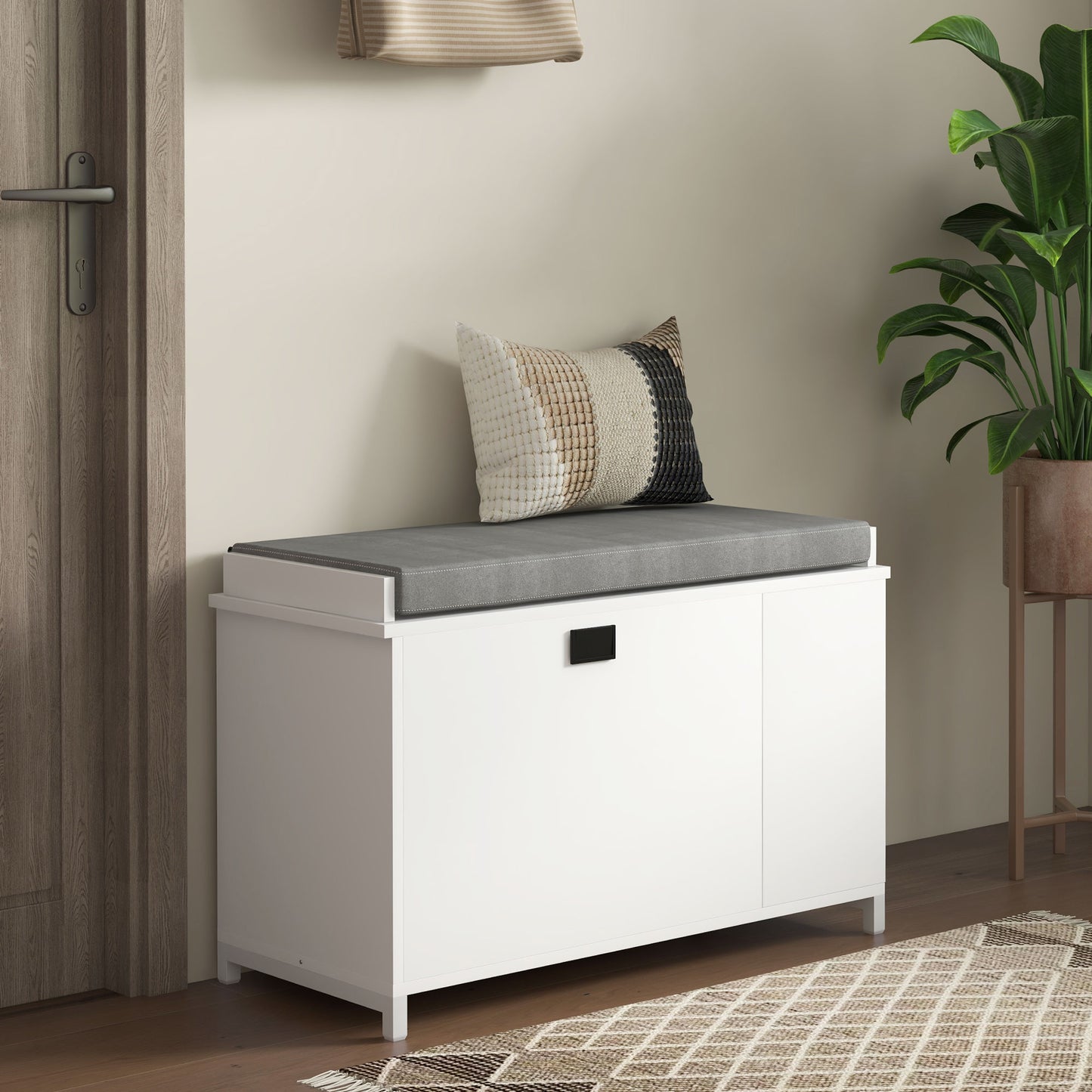 HOMCOM Shoe Storage with Seat, Upholstered Hallway Bench, Shoe Bench with Flip Drawer and Side Rack for 6 Pairs of Shoes