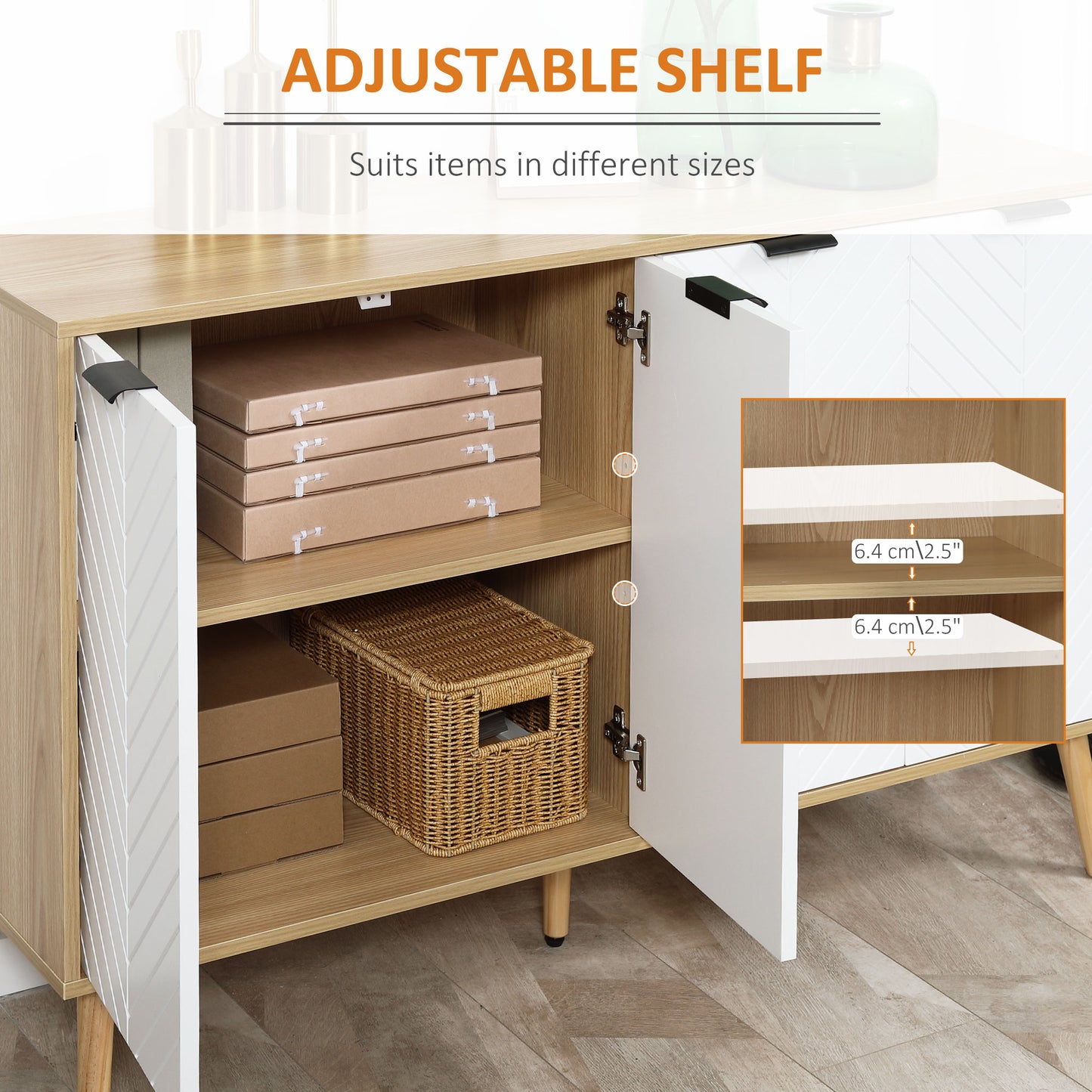 HOMCOM Modern Sideboard and Buffet, Dining Room Cabinet with Adjustable Shelves for Kitchen, Living Room, Natural