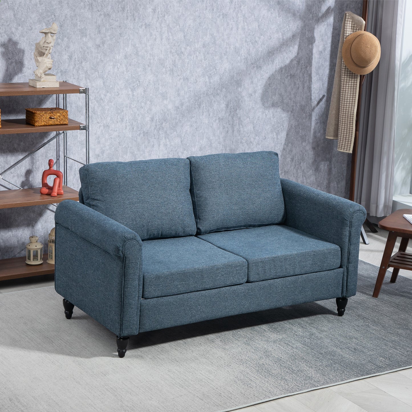 HOMCOM Vintage Loveseat, Upholstered Love Seat Furniture, Chenille-feel Fabric 2 Seater Sofa Couch with Rolled Arms, Gourd-Shaped Rubber Wood Legs for Living Room, Dark Grey