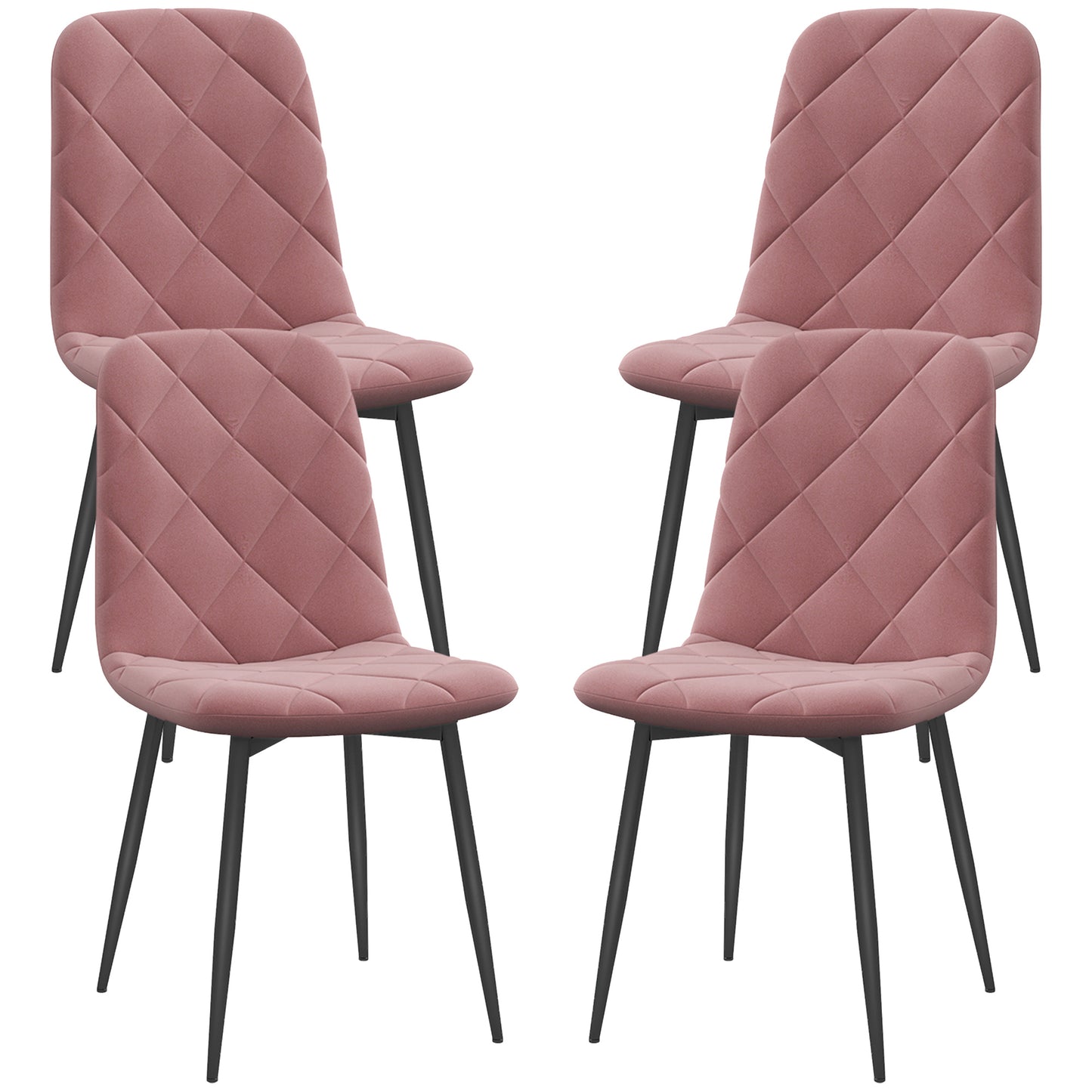 HOMCOM Dining Chairs Set of 4, Upholstered Dining Room Chairs with Steel Legs, Modern Kitchen Chair for Dining Room, Grey