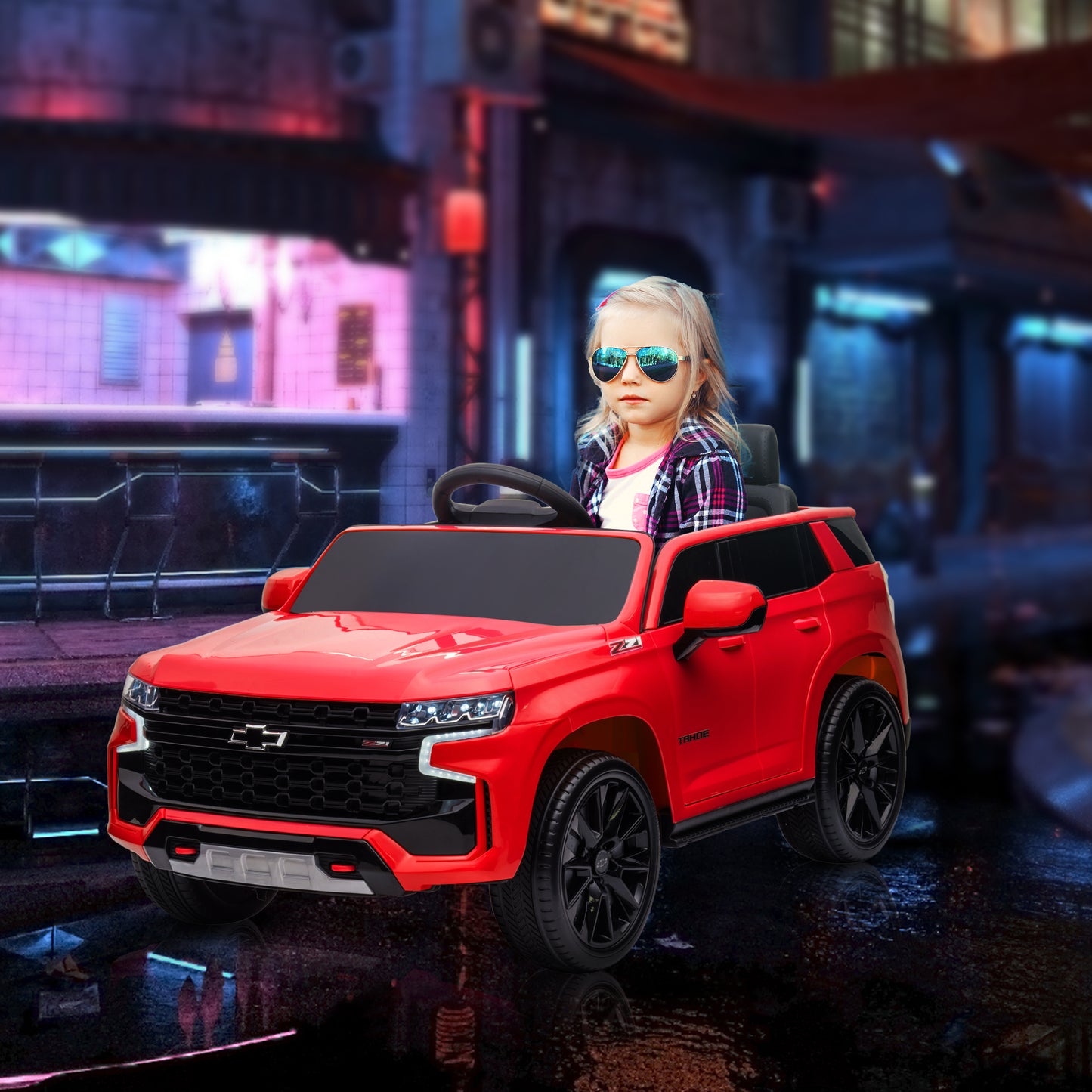 Aosom Licensed Chevrolet Tahoe Kids Ride on Car, 12V 7AH Toddler Electric Car with Parent Remote Control, 3 Speeds, Spring Suspension, LED Light, Horn, Music, Black