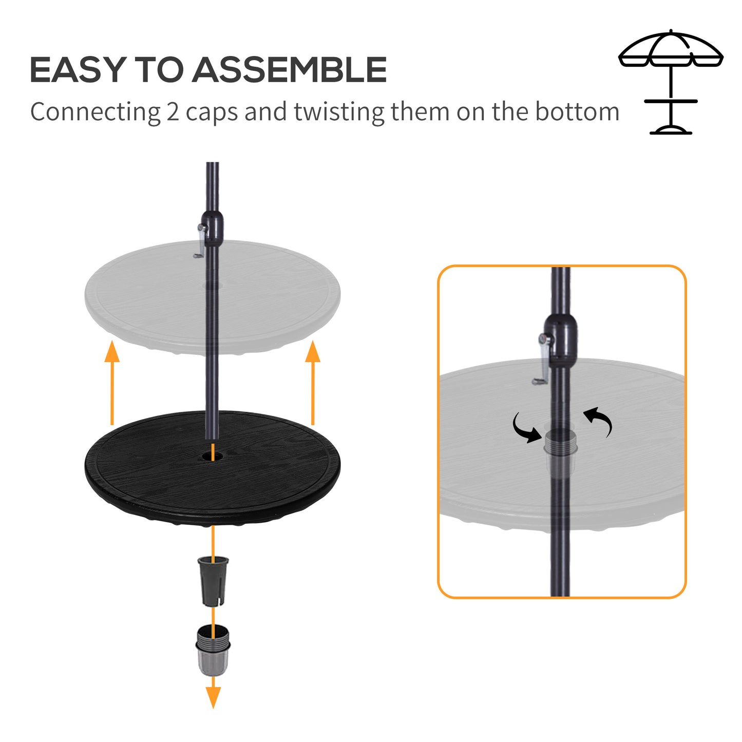 Outsunny 19.7" Round Patio Umbrella Table Tray for Swimming Pool, Beach, Patio, Deck, Garden, Easy to Install, Black
