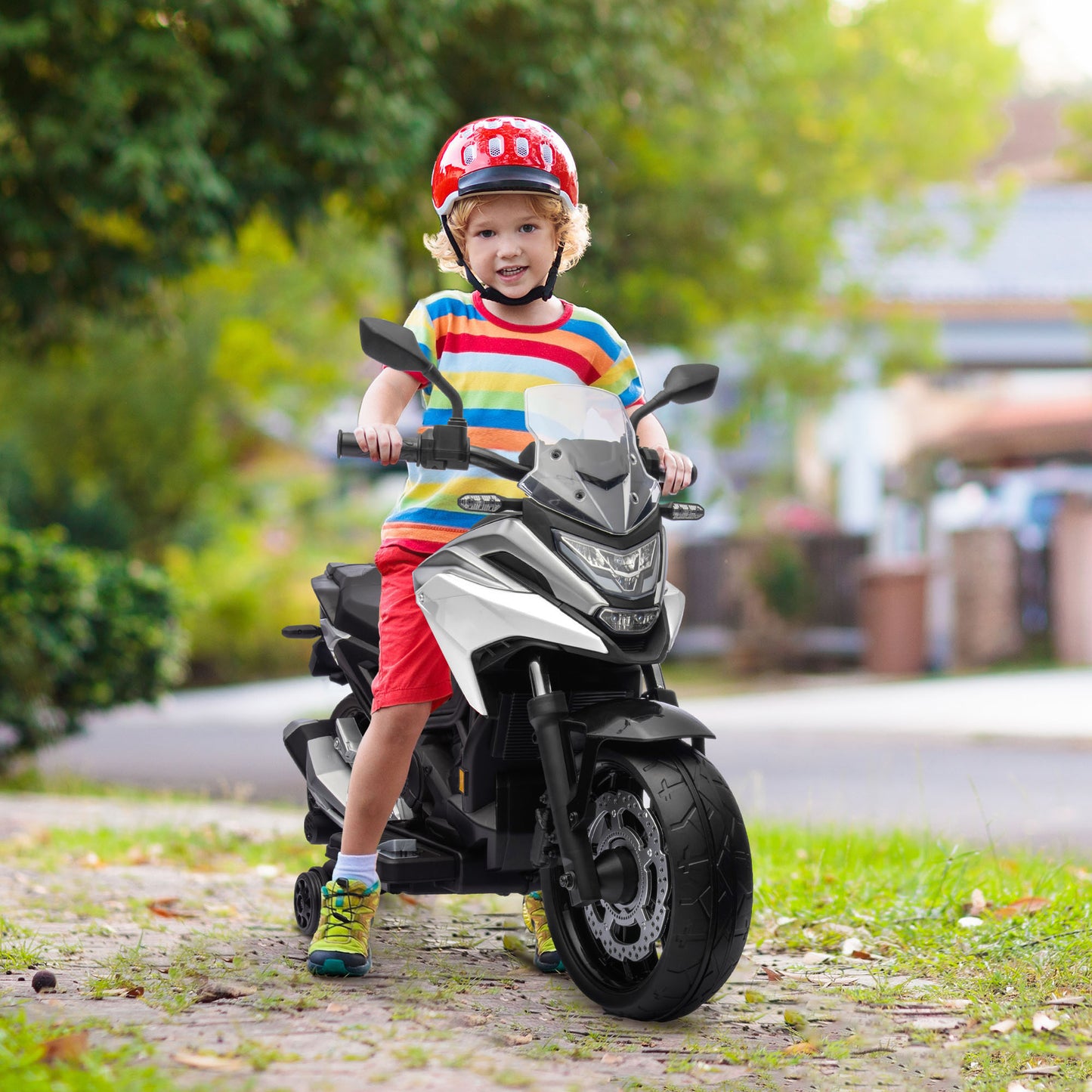 Qaba Honda Licensed 12V Ride on Motorbike for Kids with Headlights Music Training Wheels, for 3-6 Years, Blue