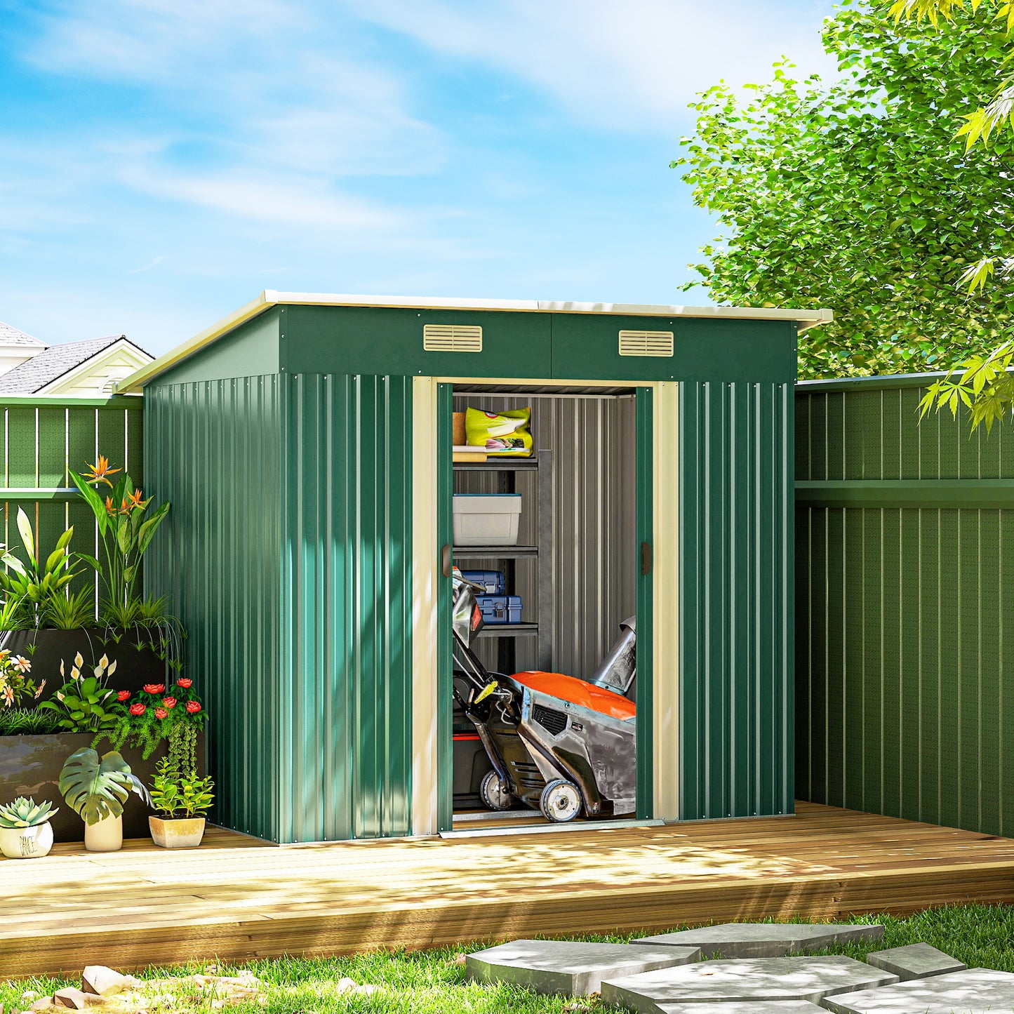 Outsunny 7'x 4' Metal Patio Storage Shed Garden Lockable Shed Tool Utility Storage Unit, Light Green