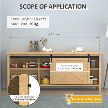 HOMCOM 6FT Mini Barn Door Hardware Kit, Sliding Barn Door Cabinet Hardware Kit for 19.7" Wide Door, Black