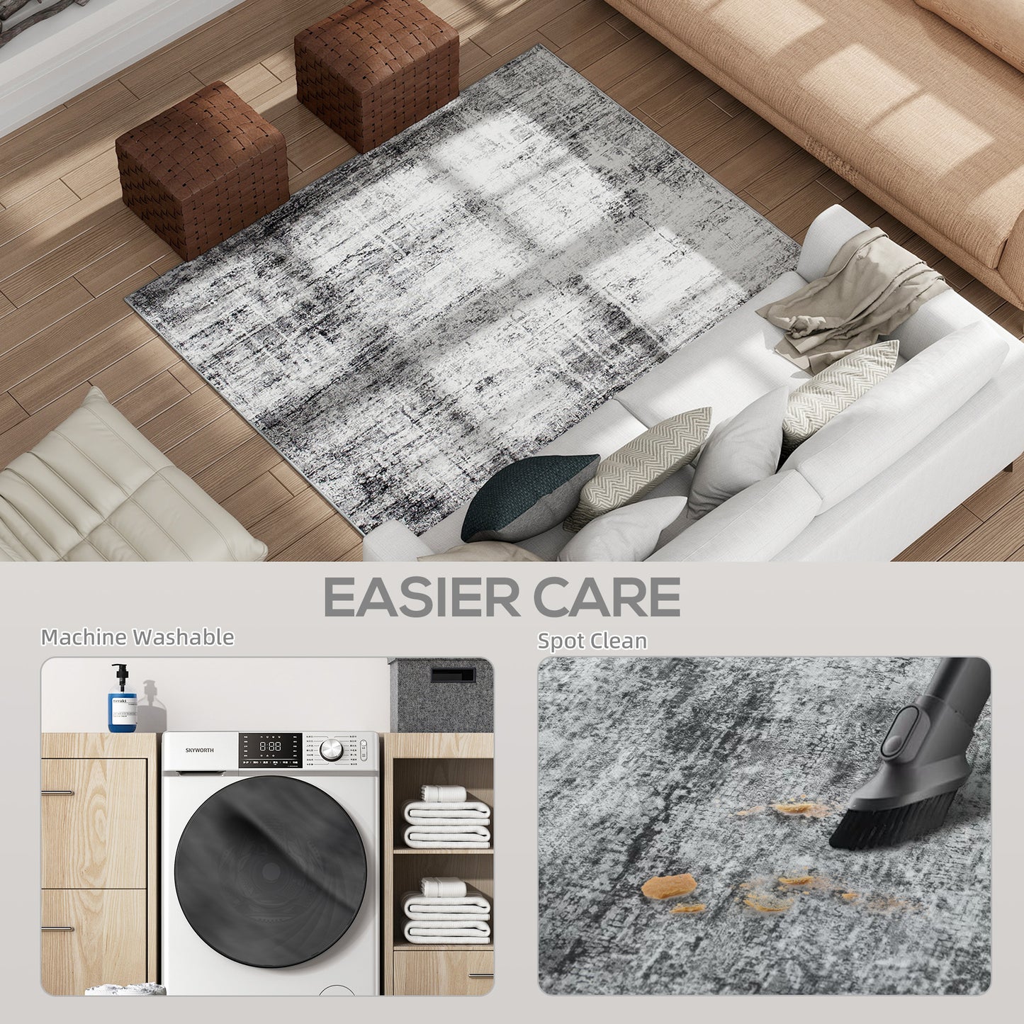 HOMCOM Area Rug for Living Room 9x12, Modern Abstract Machine Washable Rug, Non-Slip Carpet for Bedroom, Dining Room, Grey