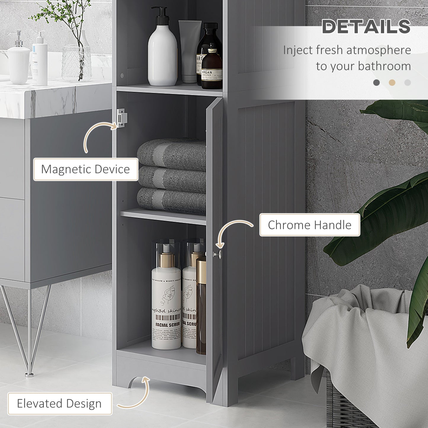 kleankin Tall Bathroom Storage Cabinet, Freestanding Tower Cabinet with Adjustable Shelf, 3 Open Shelves, White