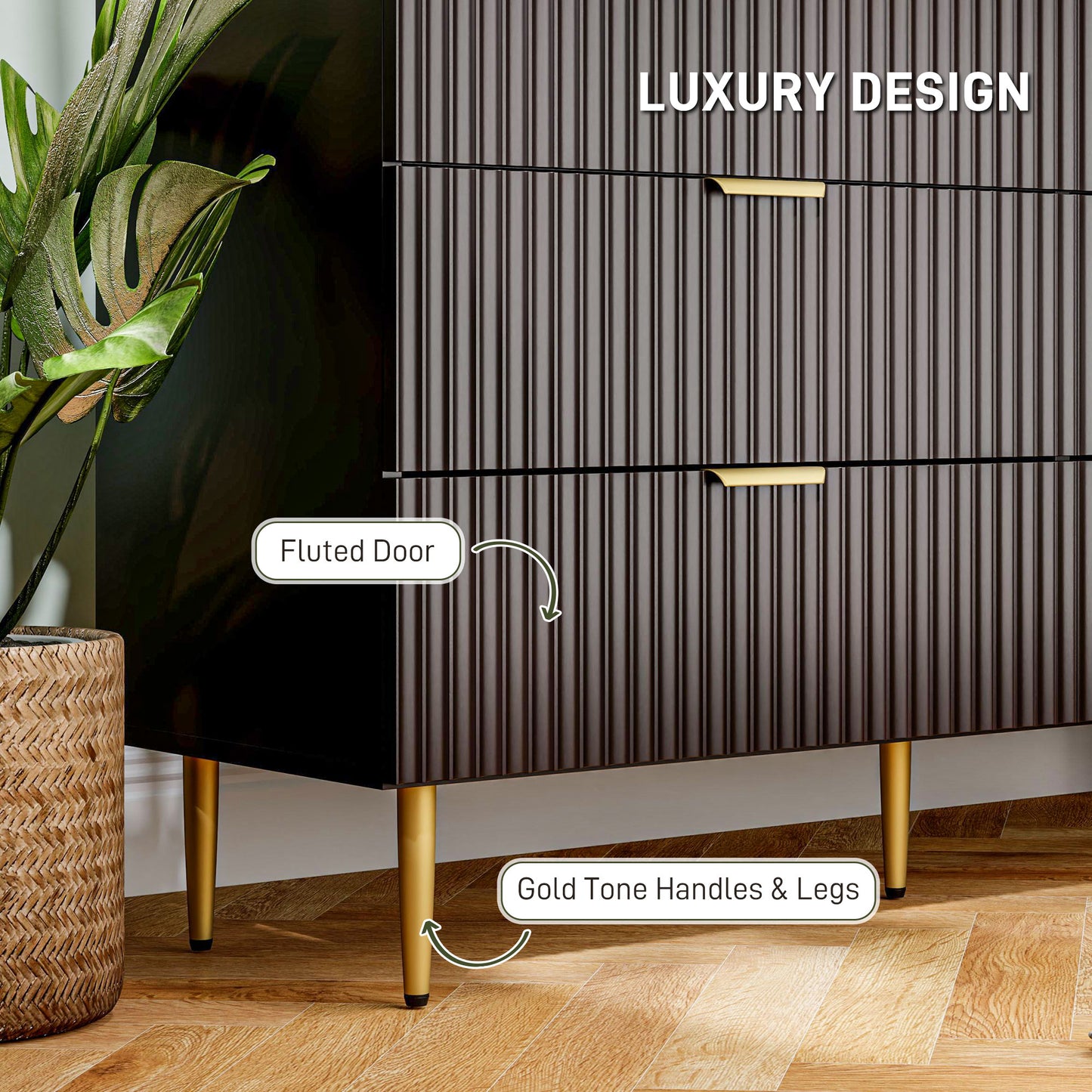 HOMCOM Modern Chest of Drawers 4 Drawer Dresser for Bedroom with Gold Legs and Handles, White