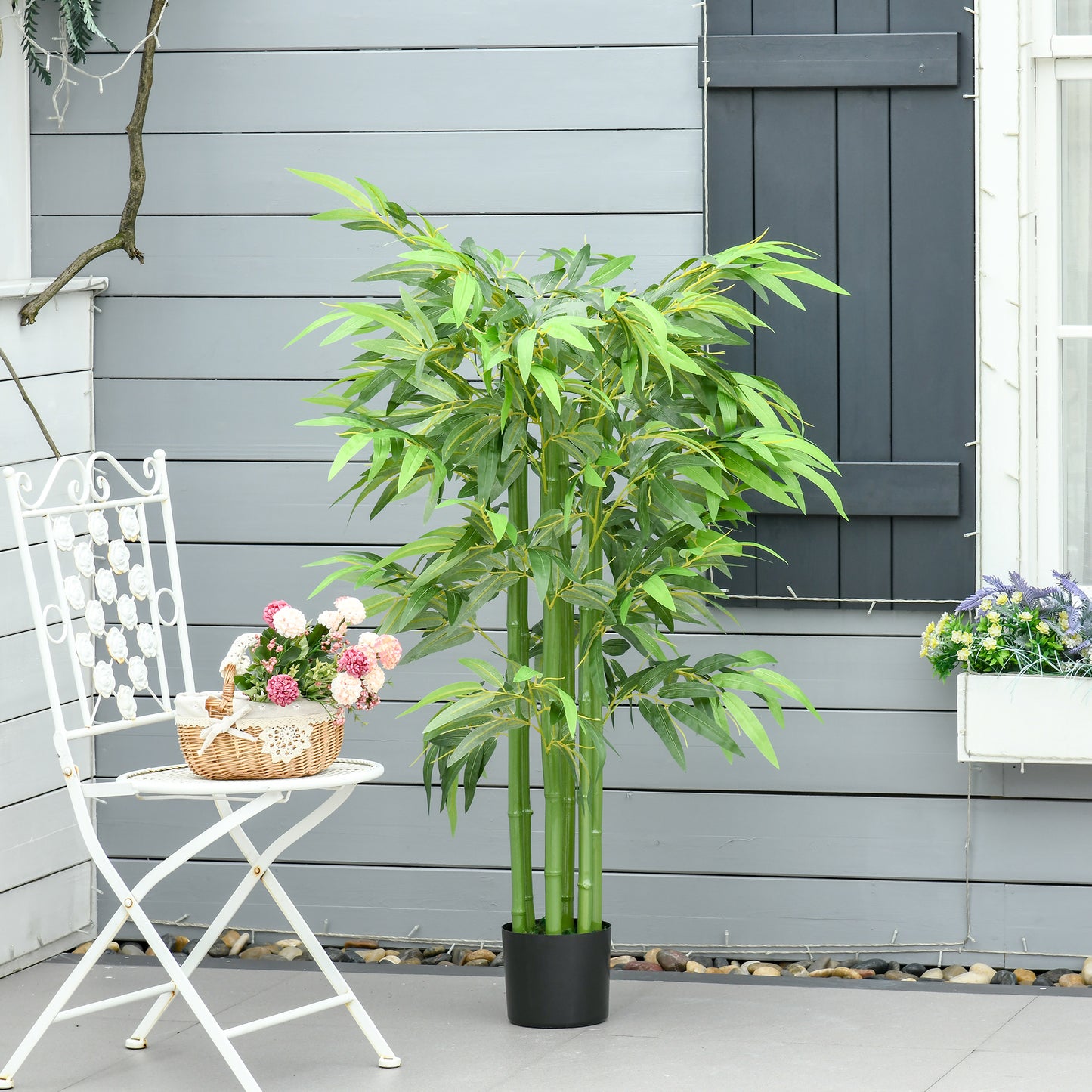 HOMCOM 4.5FT Artificial Bamboo Tree Faux Decorative Plant in Nursery Pot for Indoor Décor