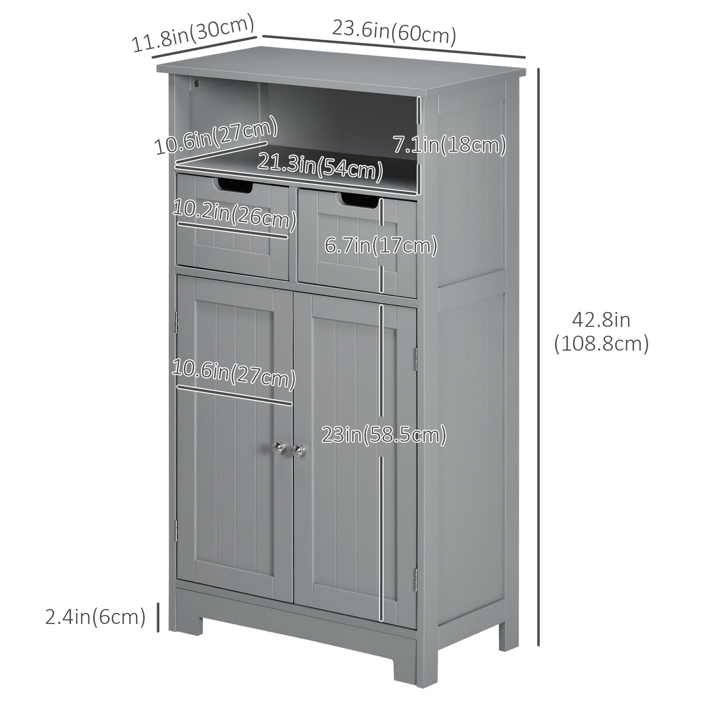 kleankin Freestanding Bathroom Cabinet with Adjustable Shelf and Drawers, Small Cabinet for Bathroom, Living Room, White