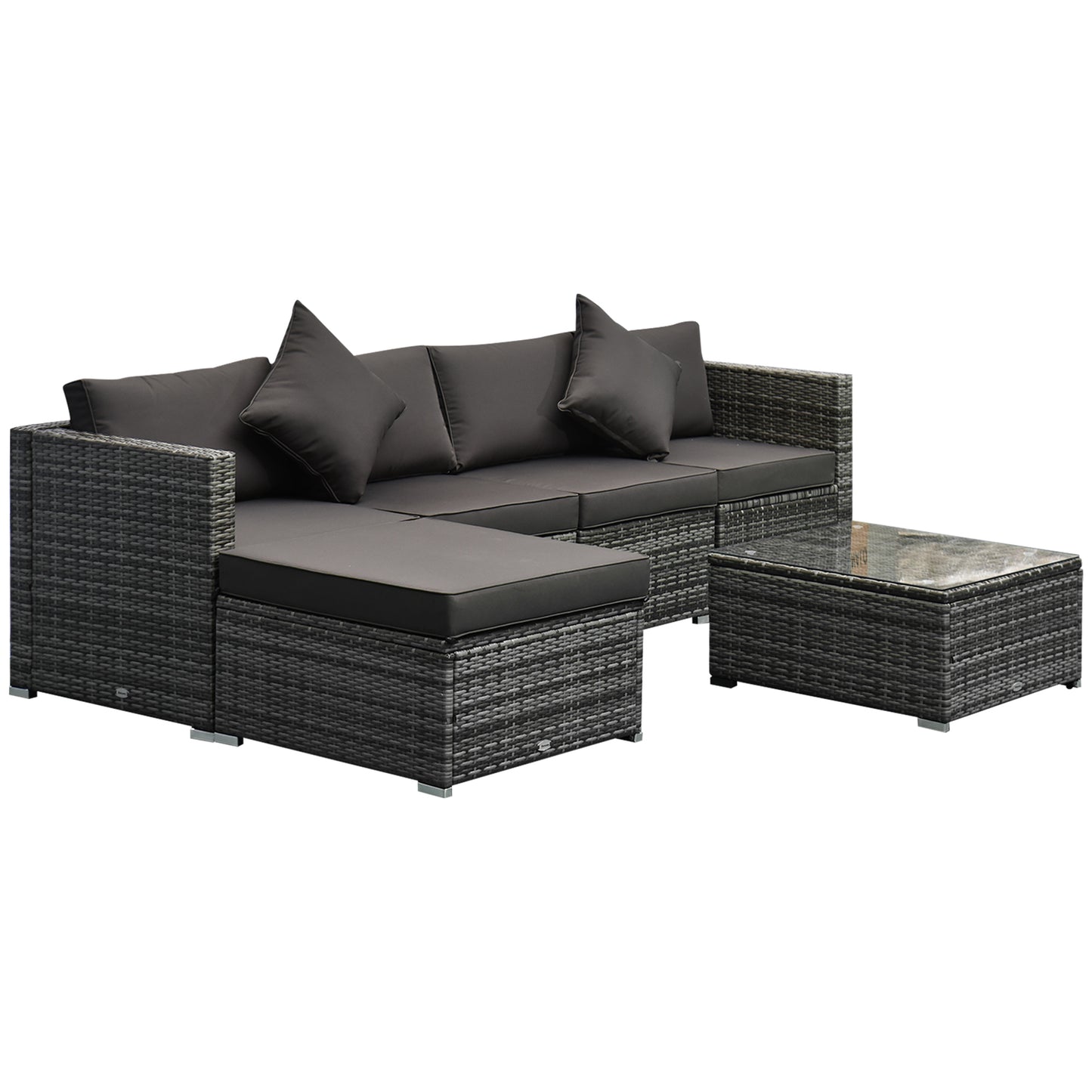 Outsunny 6 Pieces Outdoor PE Rattan Wicker Patio Furniture Sofa Set with Thick Cushions, Deluxe Garden Sectional Couch with Glass Top Table, Dark Coffee and Cream White