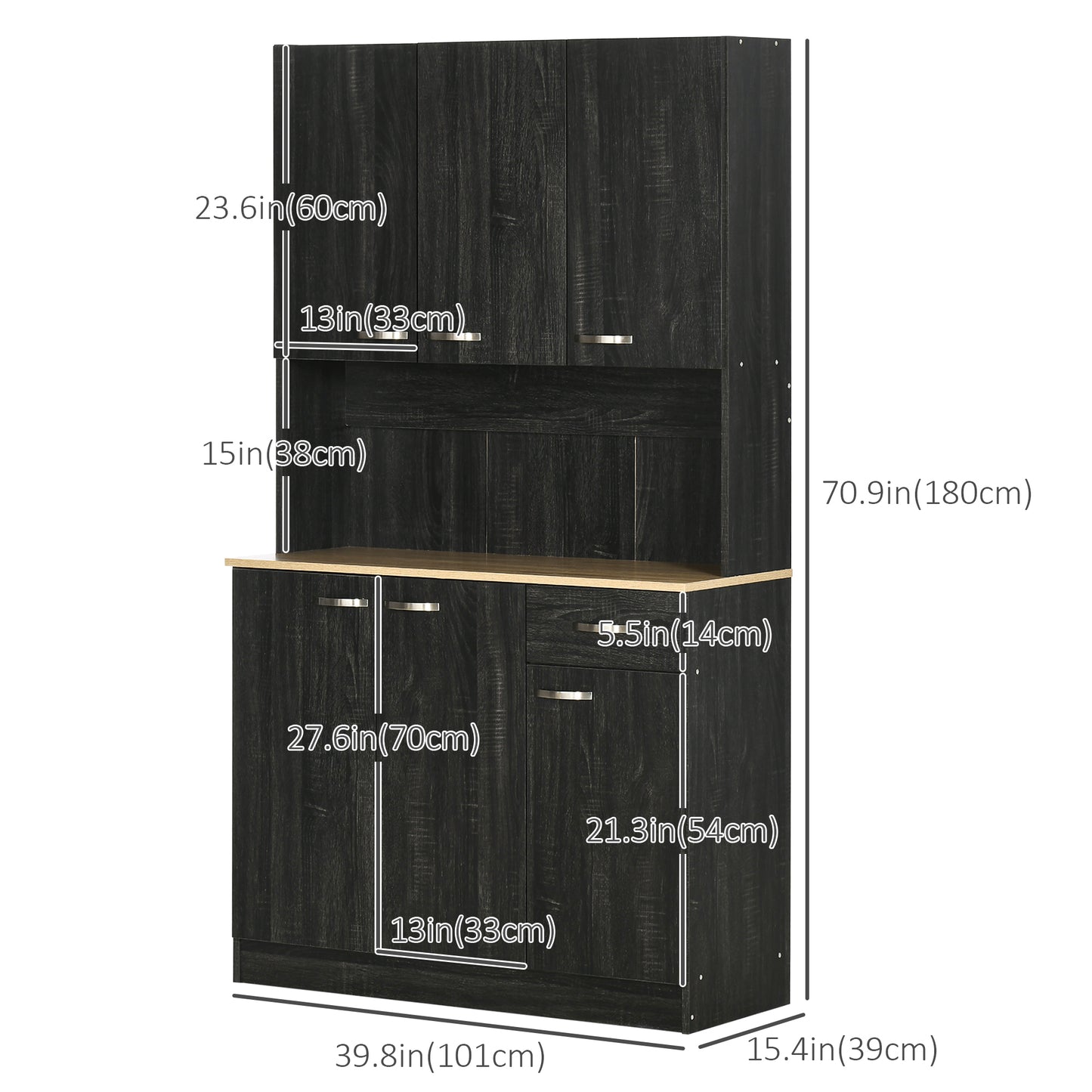 HOMCOM 71" Modern Buffet with Hutch, Standing Kitchen Hutch with Storage Cabinets, Drawer, Open Space with Microwave Stand, White