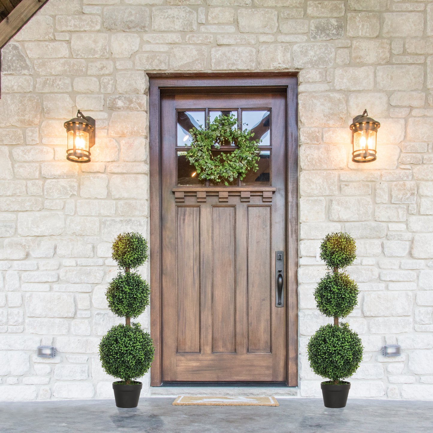 HOMCOM 2 Pack 40" Artificial Trees, Boxwood Topiary Ball Trees with Pot for Indoor, Outdoor, Home Office, Living Room, Green