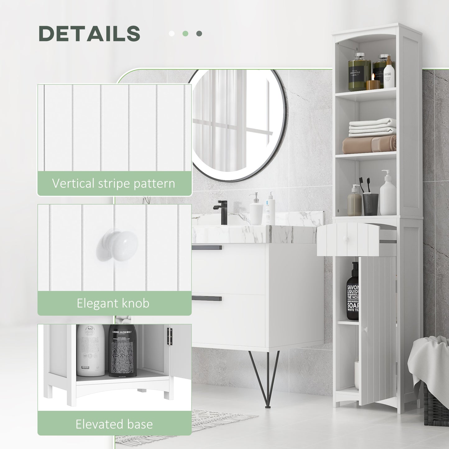 HOMCOM Tall Wooden Bathroom Cabinet Storage Organizer Kitchen Bedroom Decorative