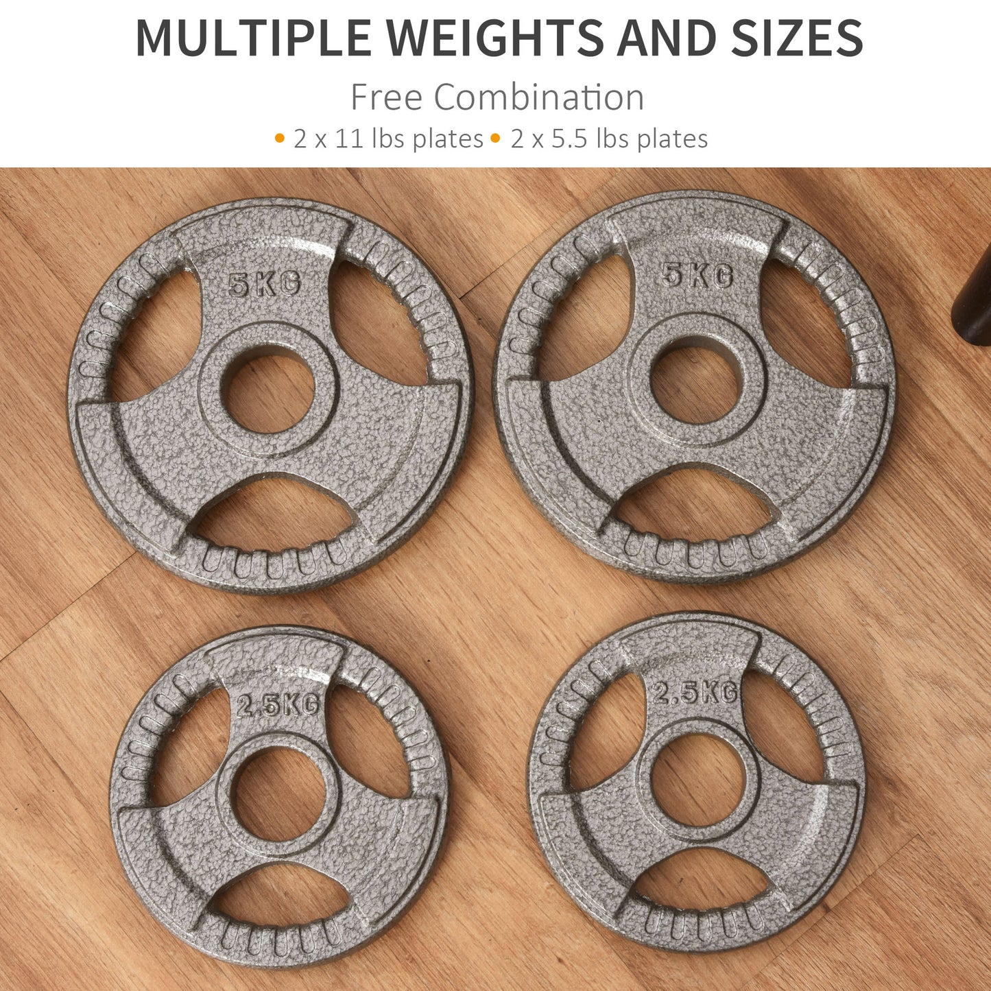 Soozier Set of 4 Weight Plates for 2"/5cm hole Dumbbell Handle Bar, 33 lbs Dumbbell Plates Barbell Weights, 2 x 11 lbs, 2 x 5.5 lbs, Silver