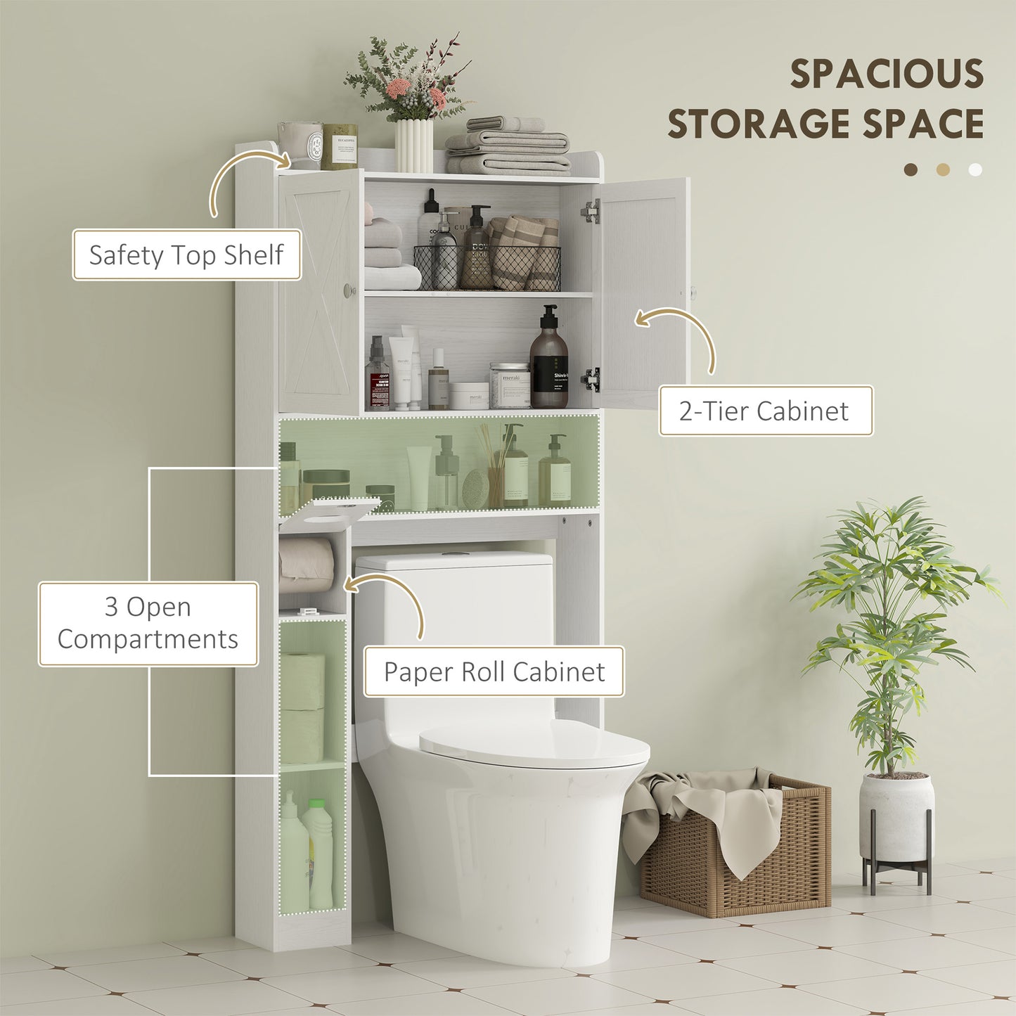 HOMCOM Farmhouse Over the Toilet Cabinet with Barn Doors, Over the Toilet Storage Cabinet with Adjustable Shelf, White