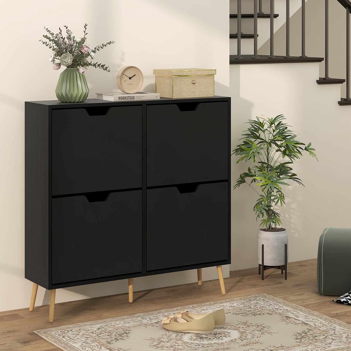 HOMCOM Shoe Storage Cabinet with 4 Flip Drawers and Adjustable Shelf, Shoe Cabinet for 8-16 Pairs of Shoes, Natural