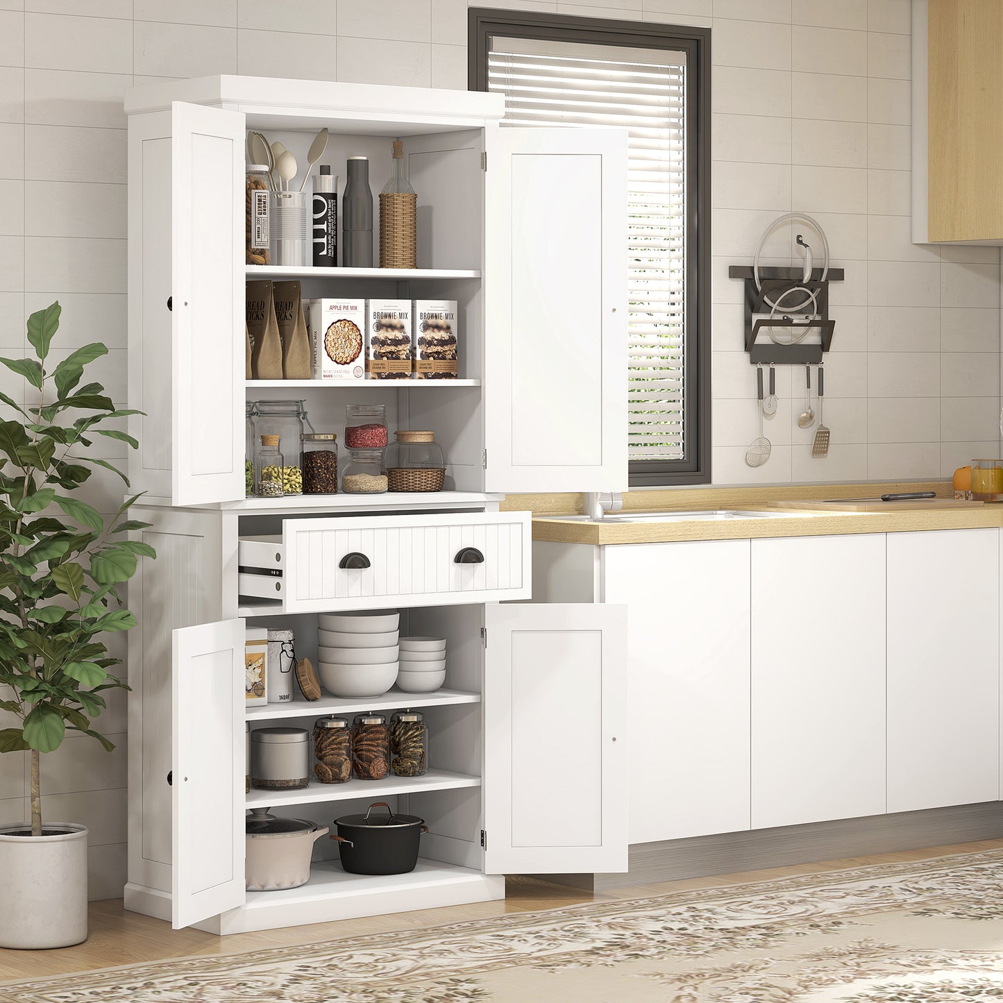 HOMCOM 72" Kitchen Pantry, Freestanding Storage Cabinet with Drawer, Doors, White