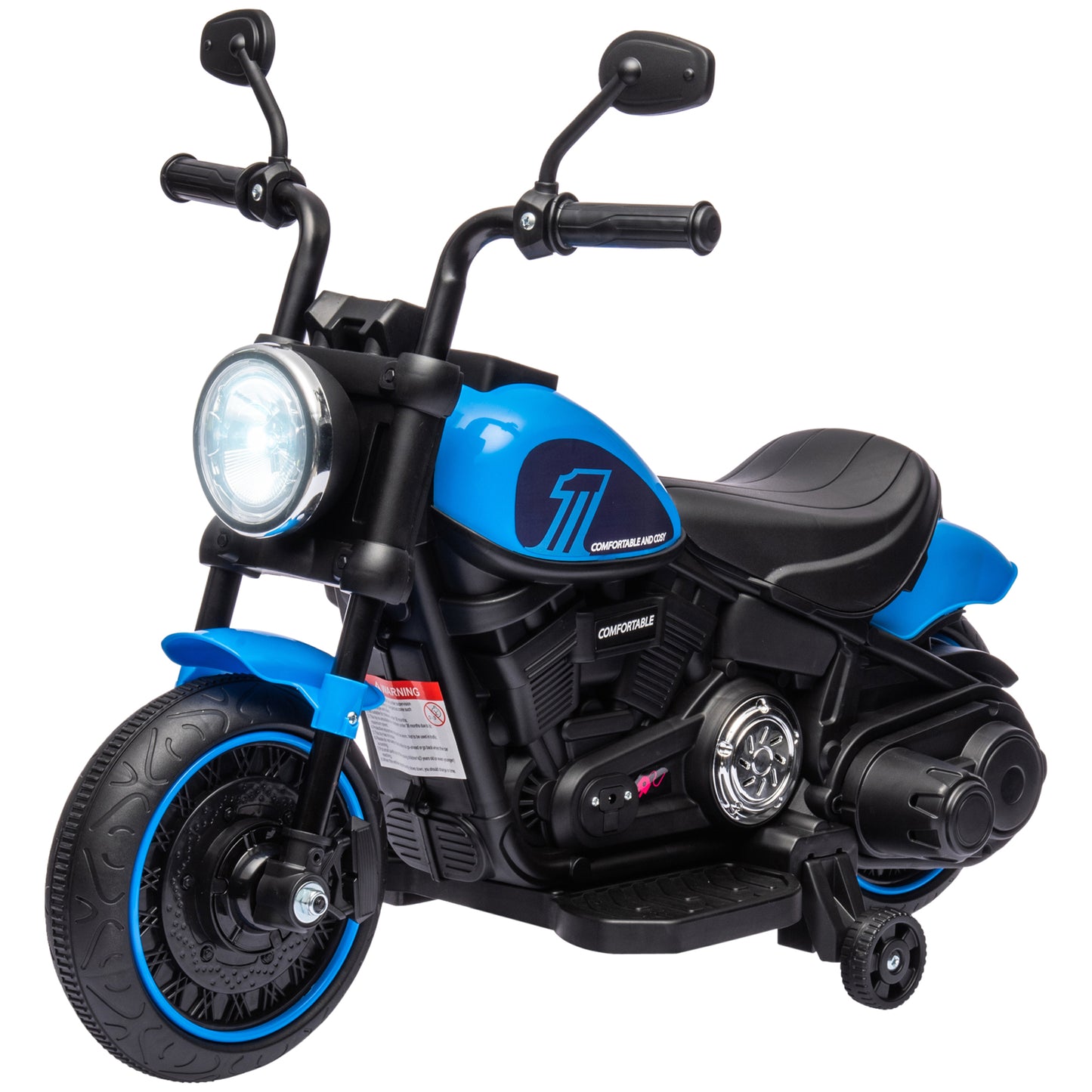 Aosom 6V Kids Motorcycle with Training Wheels, Foot Pedal, Headlight, Music, Forward/Reverse, Single-Button Start, Red
