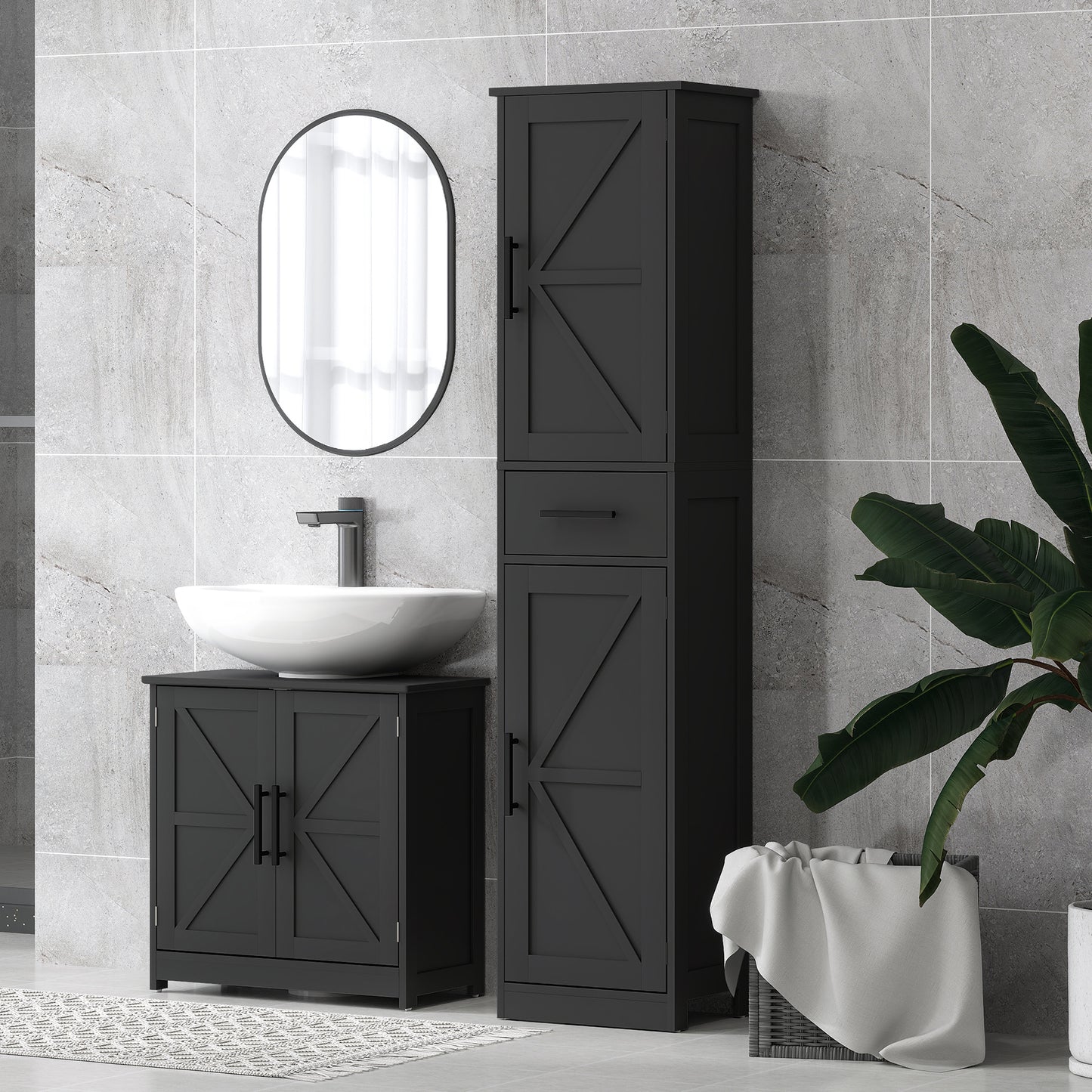 HOMCOM 67" Tall Bathroom Cabinet, Narrow Bathroom Storage Cabinet with Drawer, Barn Doors and Adjustable Shelves, White