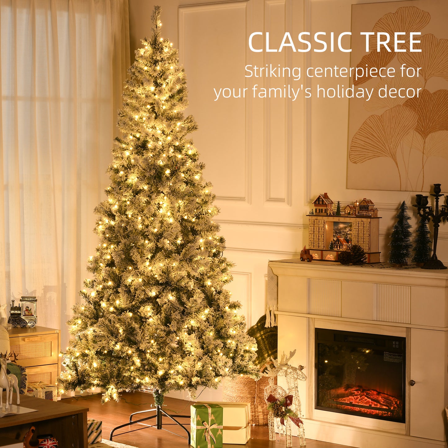 HOMCOM 7.5ft Artificial Snow Flocked Christmas Tree Xmas Tree Holiday Home Indoor Decoration for Party with Foldable Feet, Green