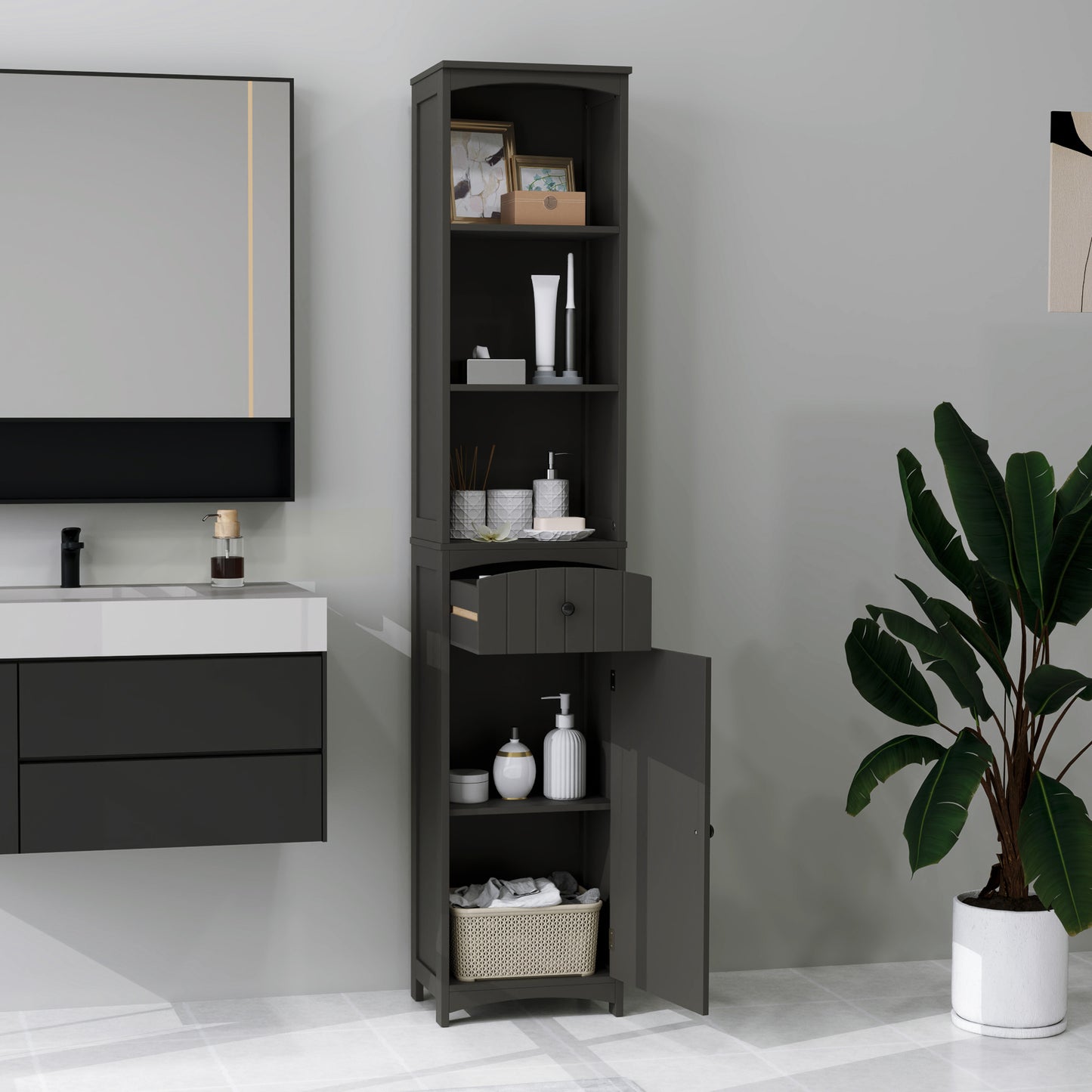 HOMCOM Tall Wooden Bathroom Cabinet Storage Organizer Kitchen Bedroom Decorative