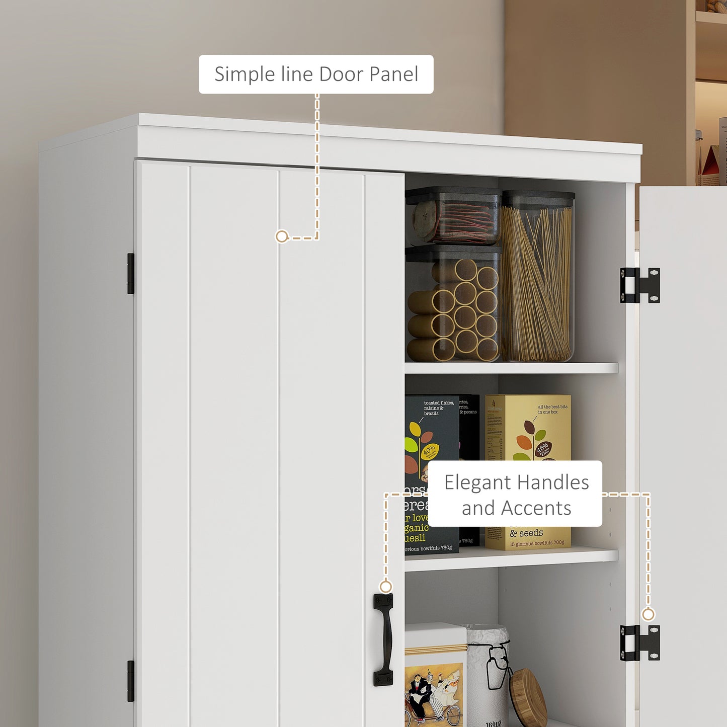 HOMCOM 70" 4-Door Storage Cabinet, Freestanding Pantry Cabinet with Adjustable Shelves for Living Room, Natural