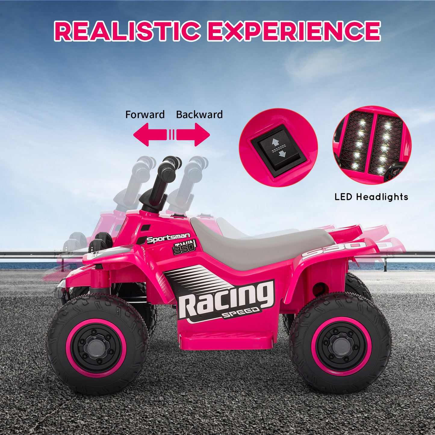 Qaba 6V Kids ATV Quad, 4 Wheeler Battery Powered Electric Ride on Car w/ Lights, Forward Backward, White