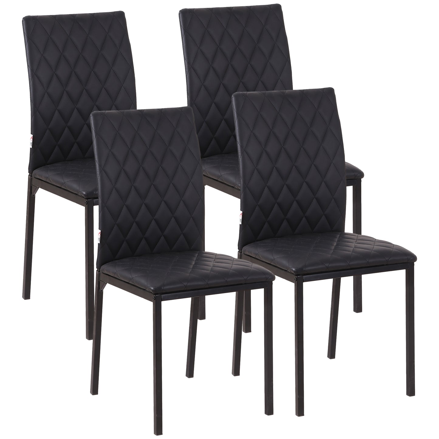 HOMCOM Modern Dining Chairs Set of 4, Upholstered Faux Leather Kitchen Chairs with Rhombic Tufting and Metal Legs for Living Room, White