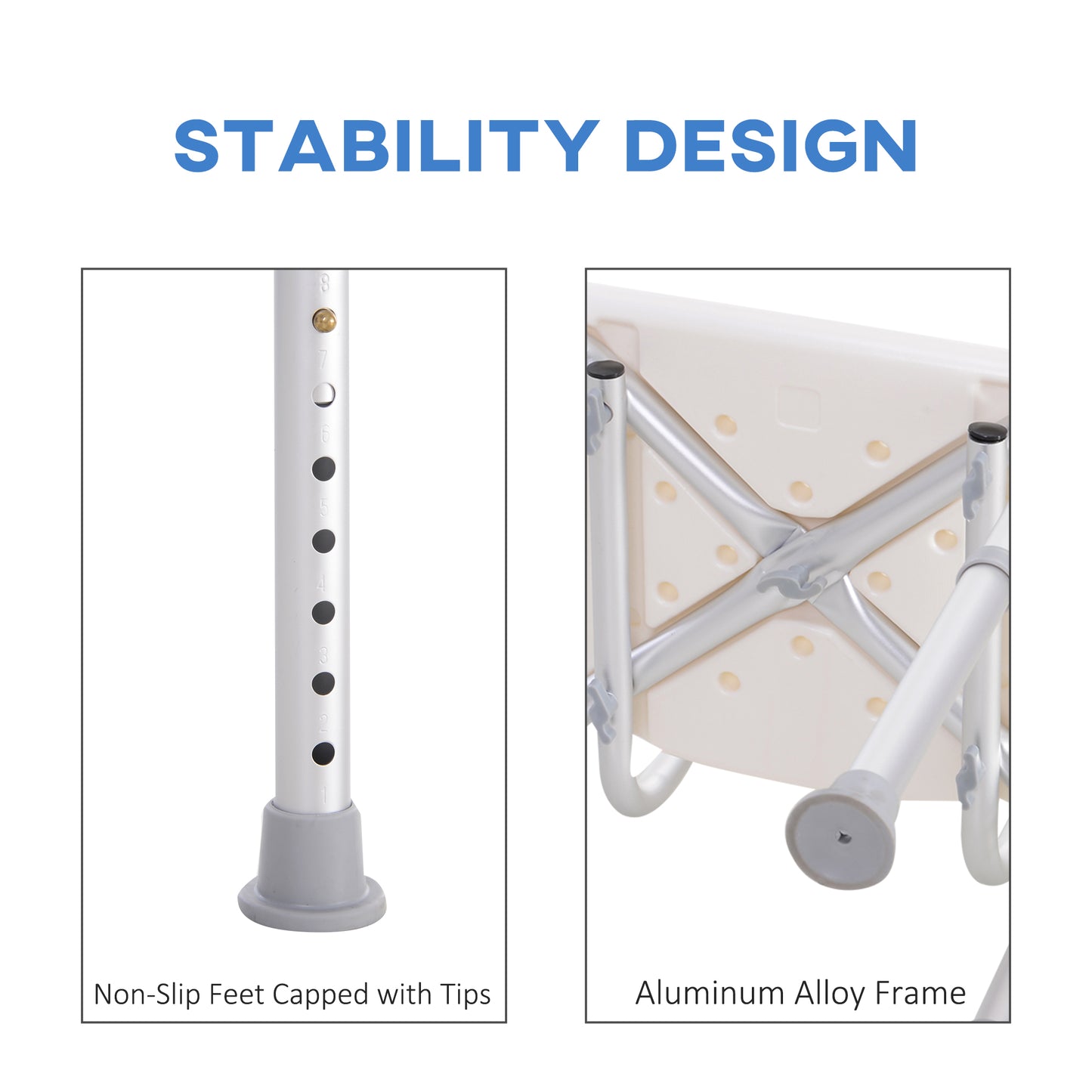 HOMCOM Bath Chair with Back, Adjustable Height Non-slip Shower Stool Bench Tool-Free Assembly Bathroom Aids, White