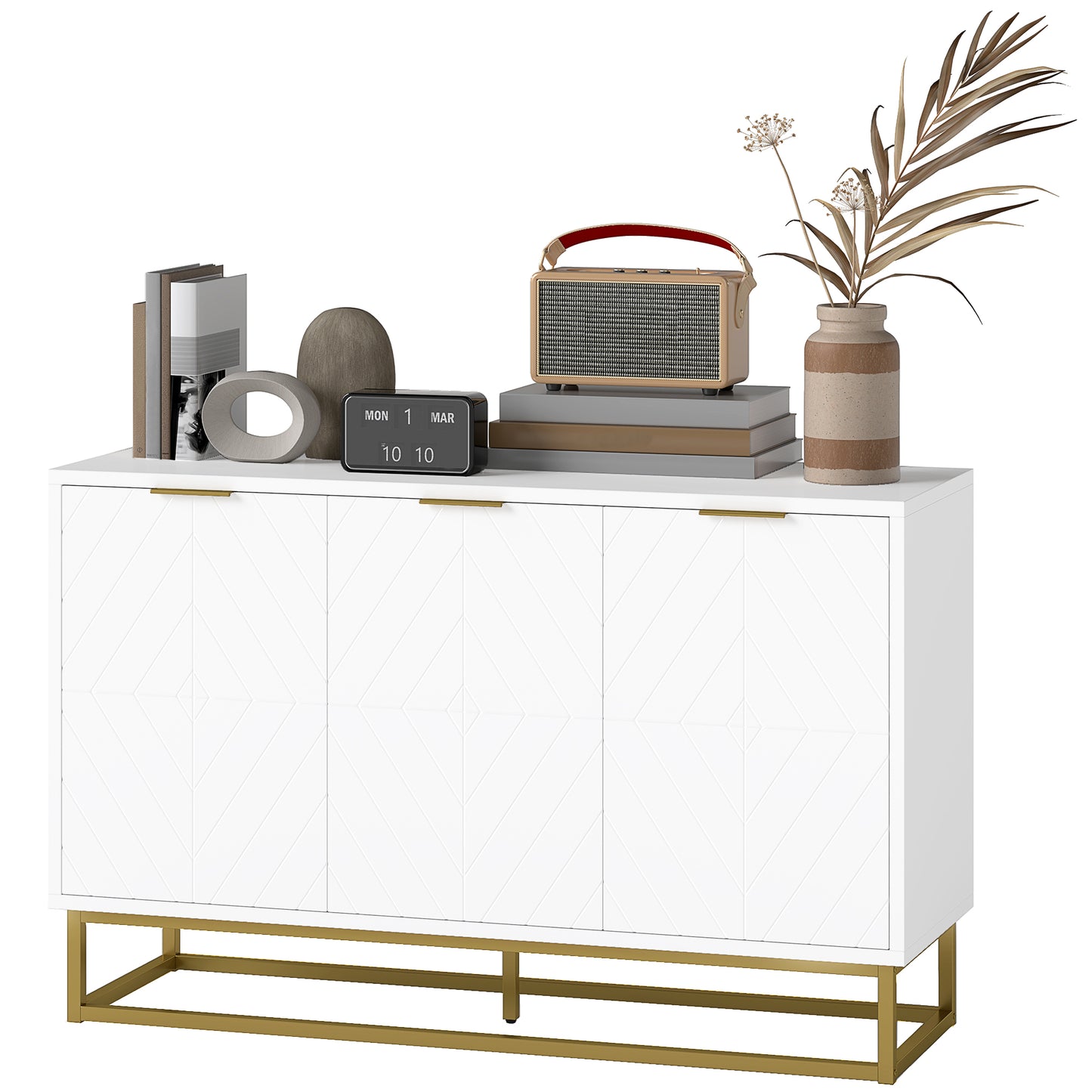 HOMCOM 47" Sideboard Buffet Cabinet with Storage, Contemporary Buffet Cabinet with Adjustable Shelves and Metal Legs, Kitchen Storage Cabinet with Elevated Base, White