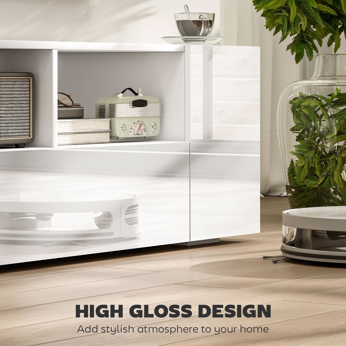 HOMCOM TV Stand for TVs up to 60", TV Unit with LED Lights, Storage Shelves and Cupboards, 53.9" x 13.8" x 16.5", White