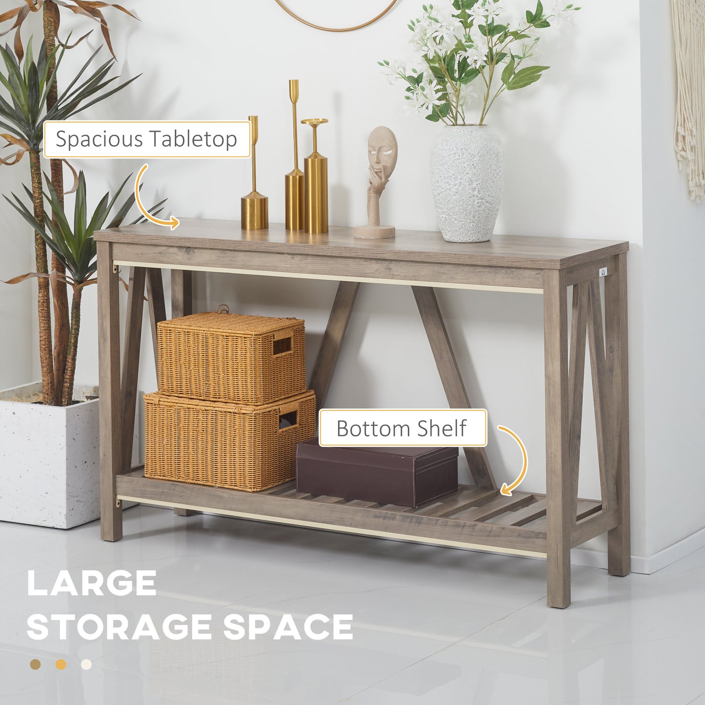 HOMCOM 52" Console Table, Farmhouse Narrow Entryway Table with Storage Shelf, Rustic Sofa Table with Anti-tipper for Living Room and Hallway, Brown