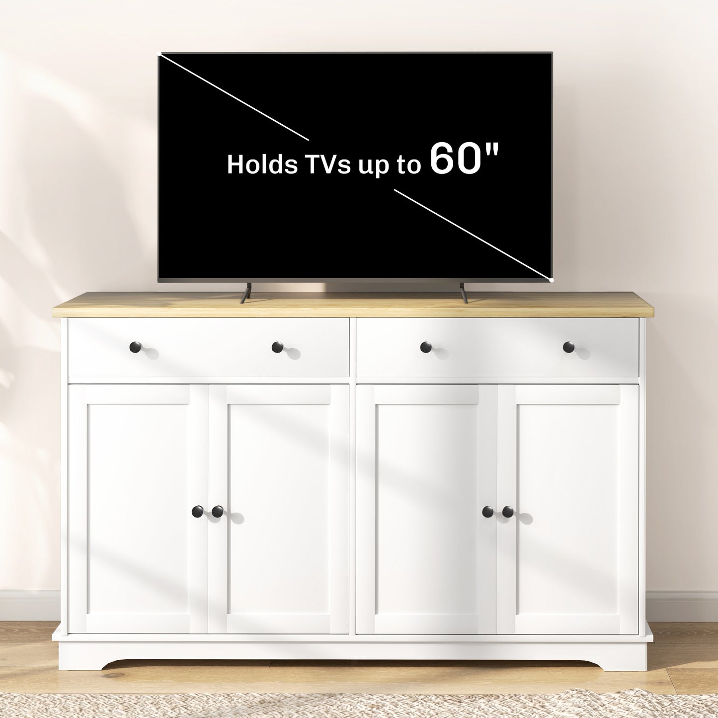 HOMCOM Modern Sideboard, Buffet Cabinet with Storage Drawers, Adjustable Shelves for Living Room, Dining Room, Entryway, White