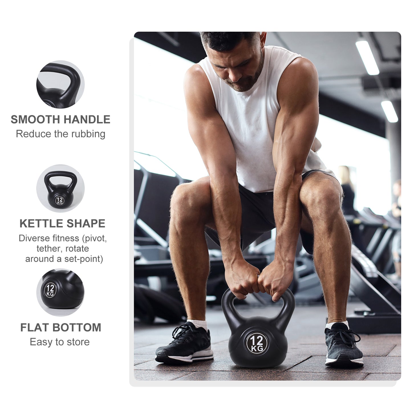 Soozier 26lb Fitness Kettlebell, Plastic Exercise Weight, Weightlifting Tools with Sand, Handle, Noise Reduction for Home, Gym