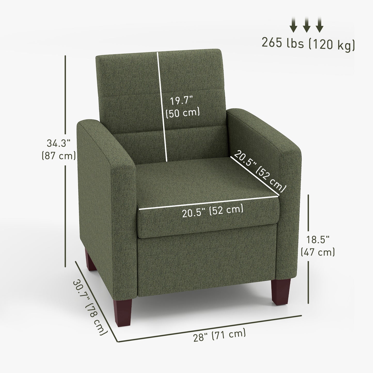 HOMCOM Fabric Accent Chair, Modern Armchair with Seat Cushion and Non-Slip Pads for Living Room, Bedroom, Light Brown