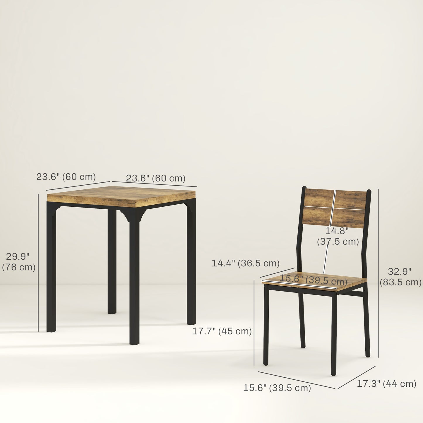 HOMCOM Dining Table Set for 2, 3 Piece Kitchen Table and Chairs with Metal Legs for Small Spaces, Natural Wood