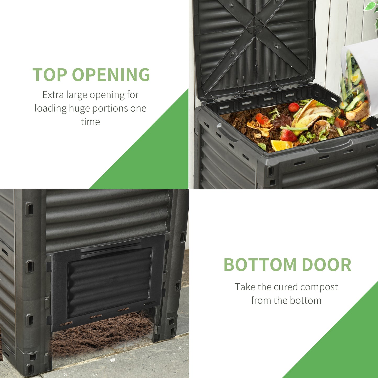 Outsunny Garden Compost Bin Large Outdoor Compost Container 80 Gallon Fast Creation of Fertile Soil Aerating Compost Box, Easy Assembly, Black