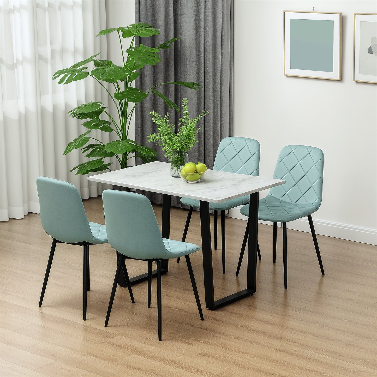HOMCOM Dining Chairs Set of 4, Upholstered Dining Room Chairs with Steel Legs, Modern Kitchen Chair for Dining Room, Grey