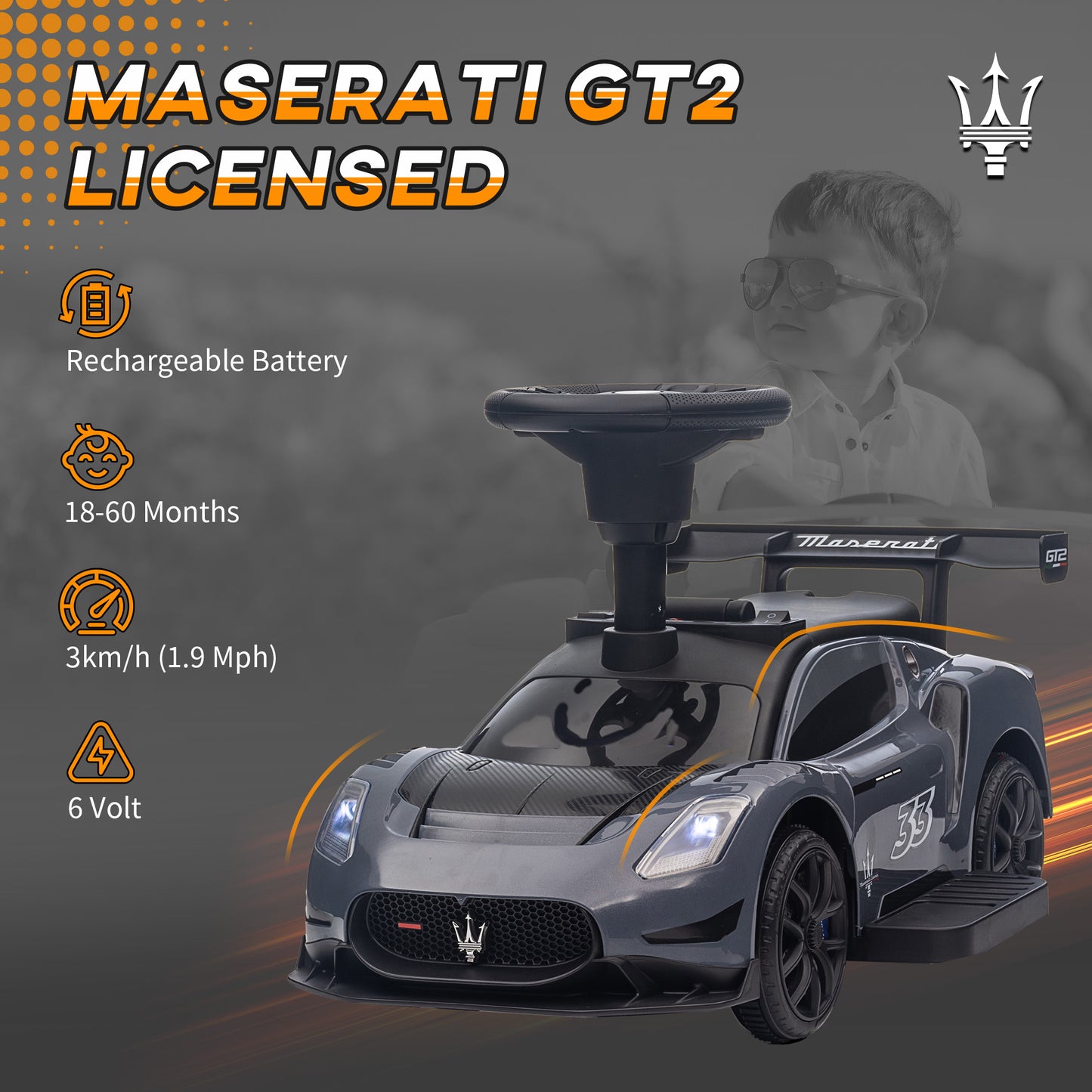 Qaba 6V Maserati GT2 Licensed Electric Car for Kids, Ride on Car with Under Seat Storage, LED Headlights Music, Pink