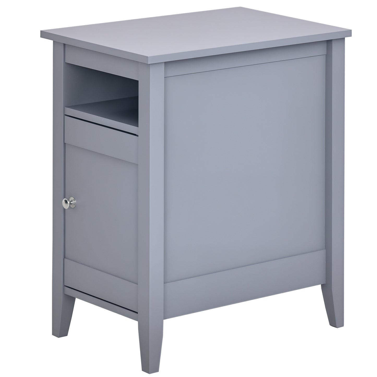 HOMCOM Wooden3-Tier Modern Nightstand with Pullout Shelf, Adjustable Open Shelf, and Door Cabinet, White