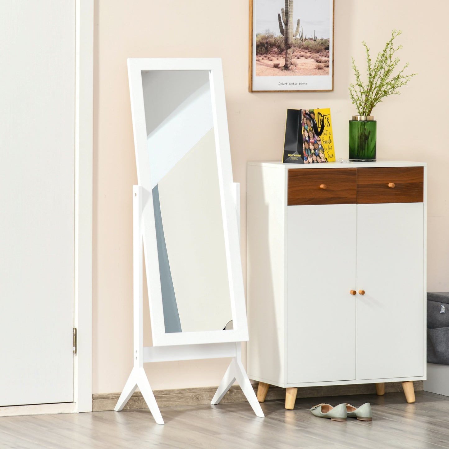 HOMCOM Full Length Mirror, Free Standing Full Body Mirror with Rectangular Frame, Adjustable Angle for Dressing Room, Bedroom, Living Room, Dark Brown