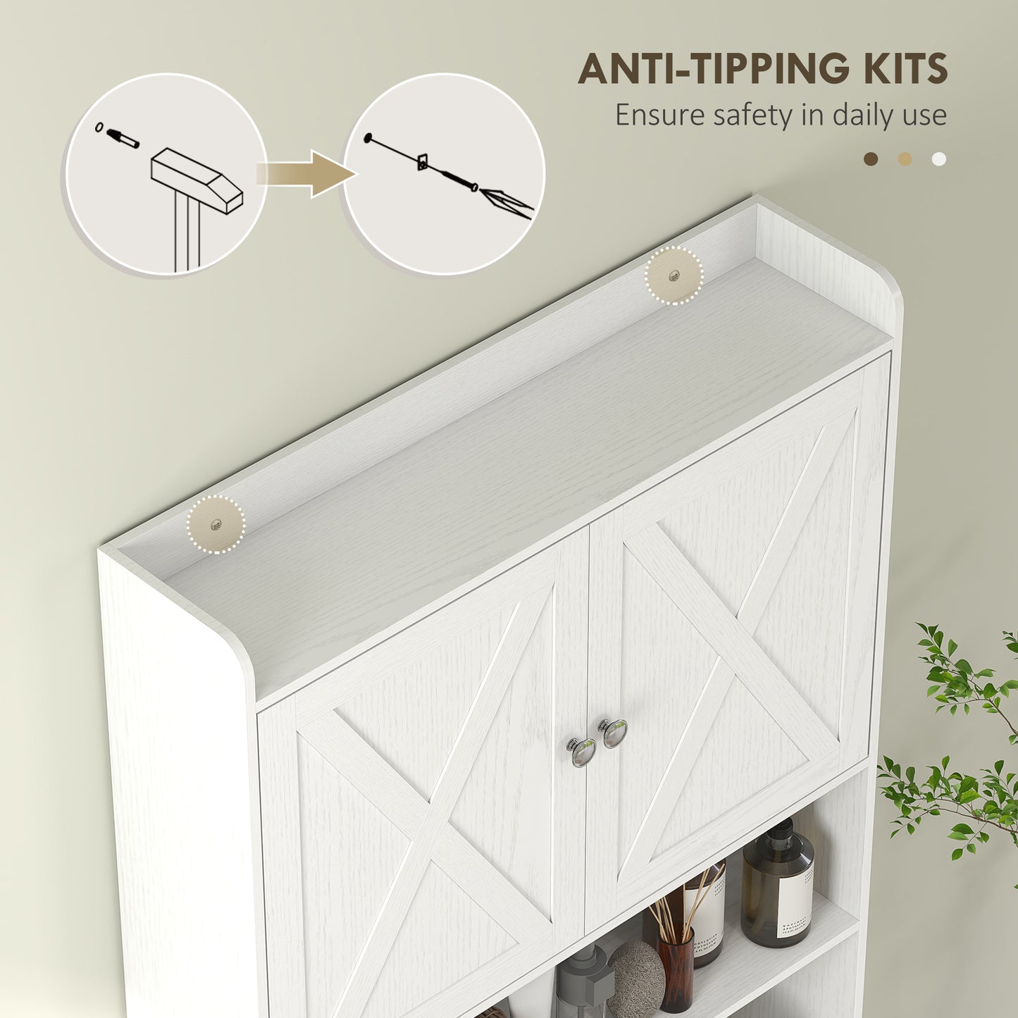 HOMCOM Farmhouse Over the Toilet Cabinet with Barn Doors, Over the Toilet Storage Cabinet with Adjustable Shelf, White