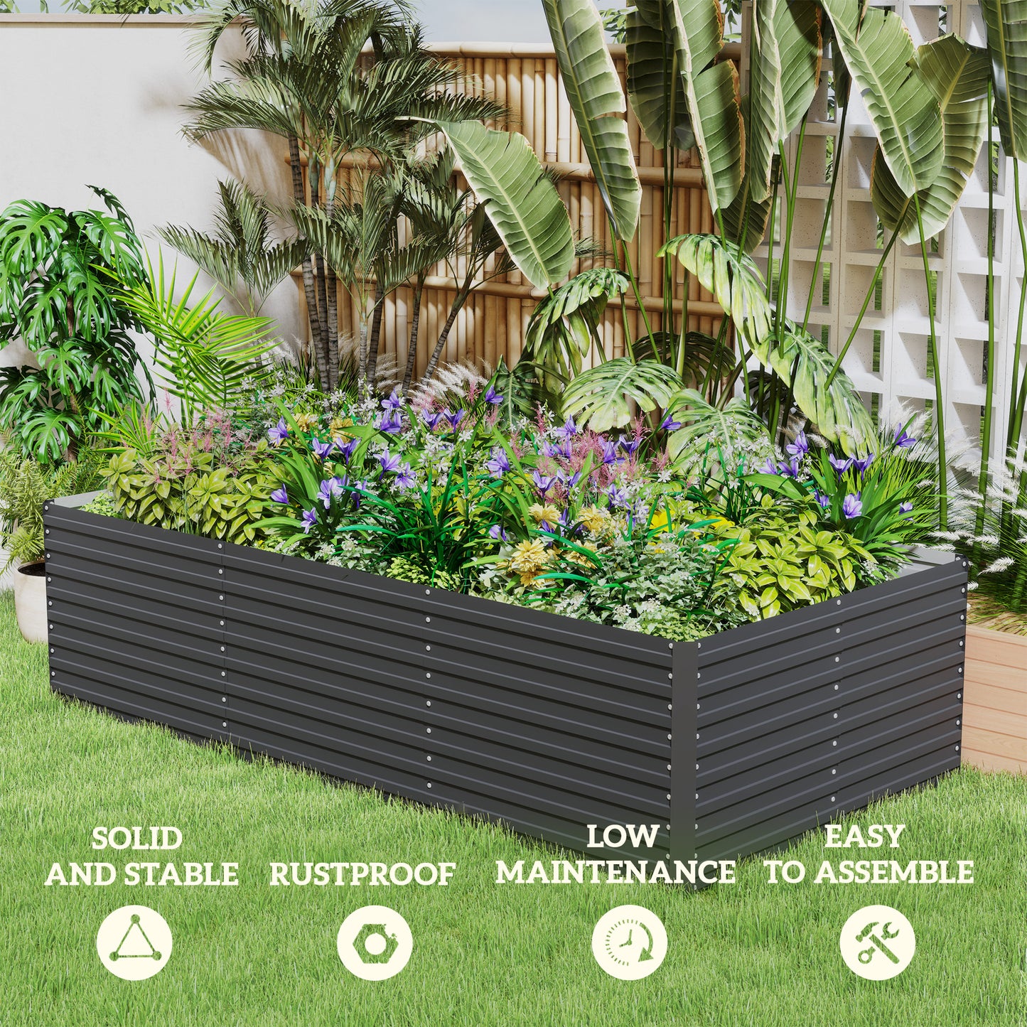 Outsunny 5' x 3' x 2' Raised Garden Bed, Galvanized Planter Box for Growing Flowers, Herbs and Vegetables, Dark Grey