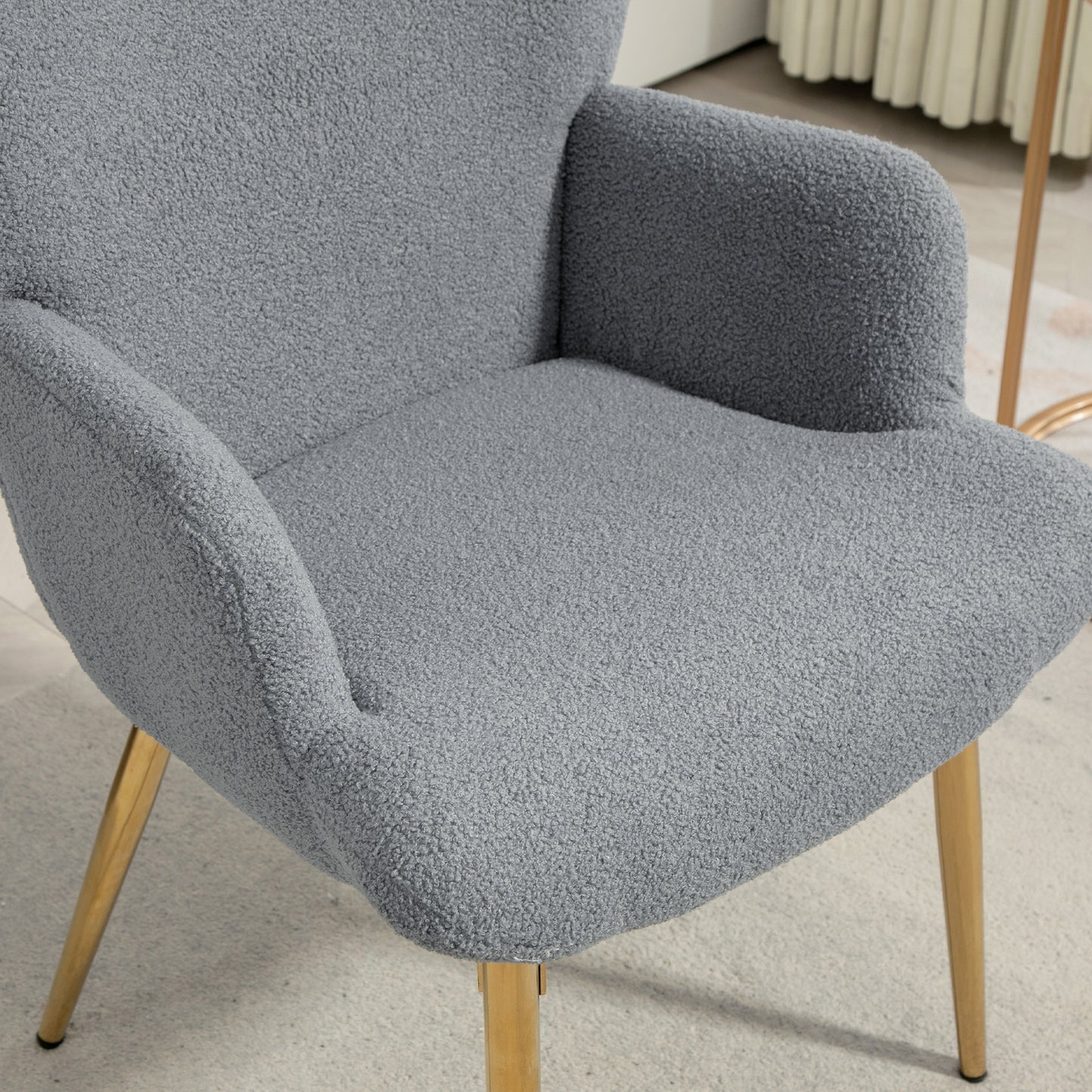 HOMCOM Modern Accent Armchair, Sherpa Boucle Lounge Chair with Metal Legs for Living Room, Bedroom, Grey